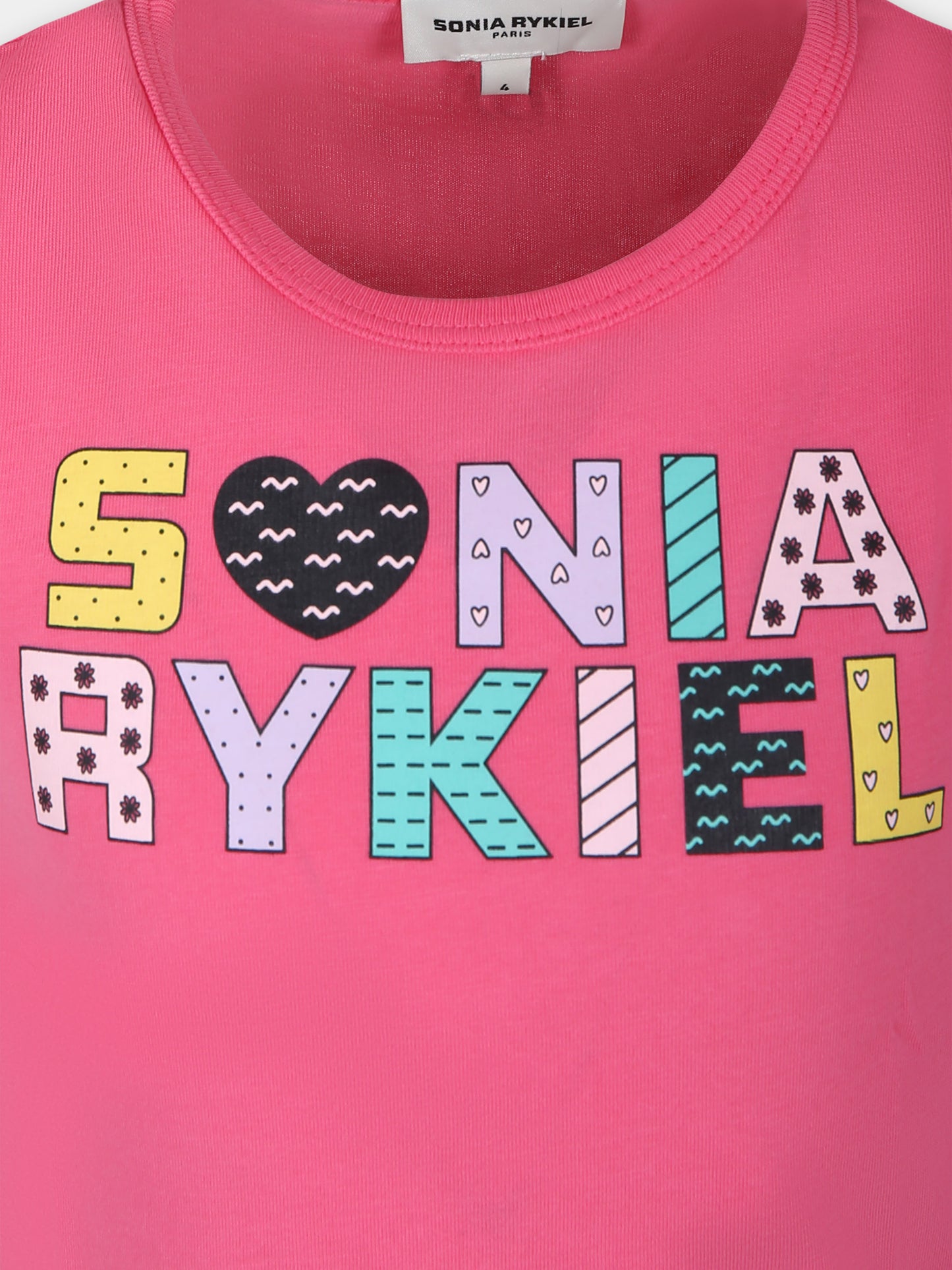 T-shirt rosa per bambina con stampa logo,Sonia Rykiel Paris,A15018 48K