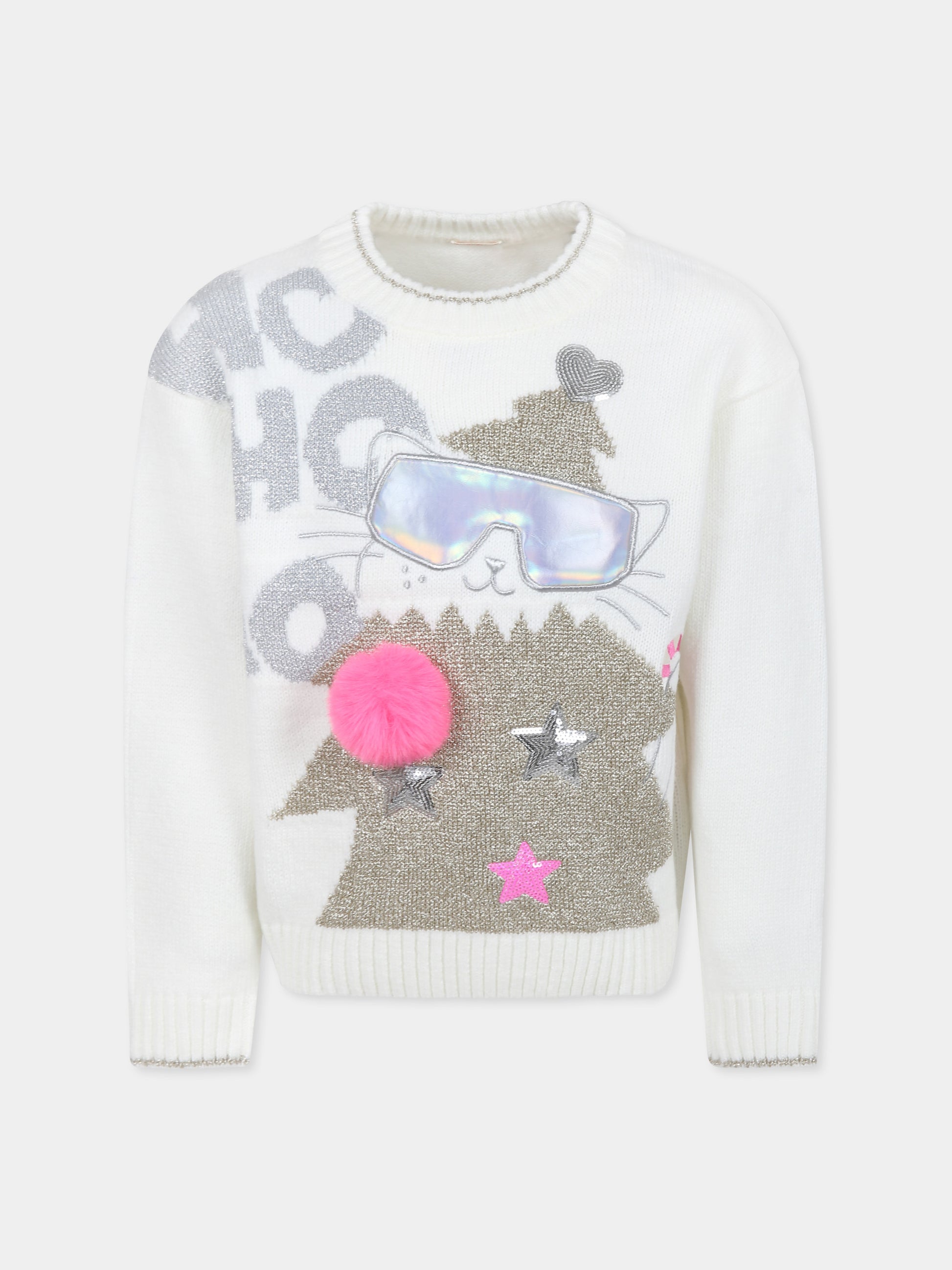 Maglione avorio per bambina con albero di Natale,Billieblush,U20548 121