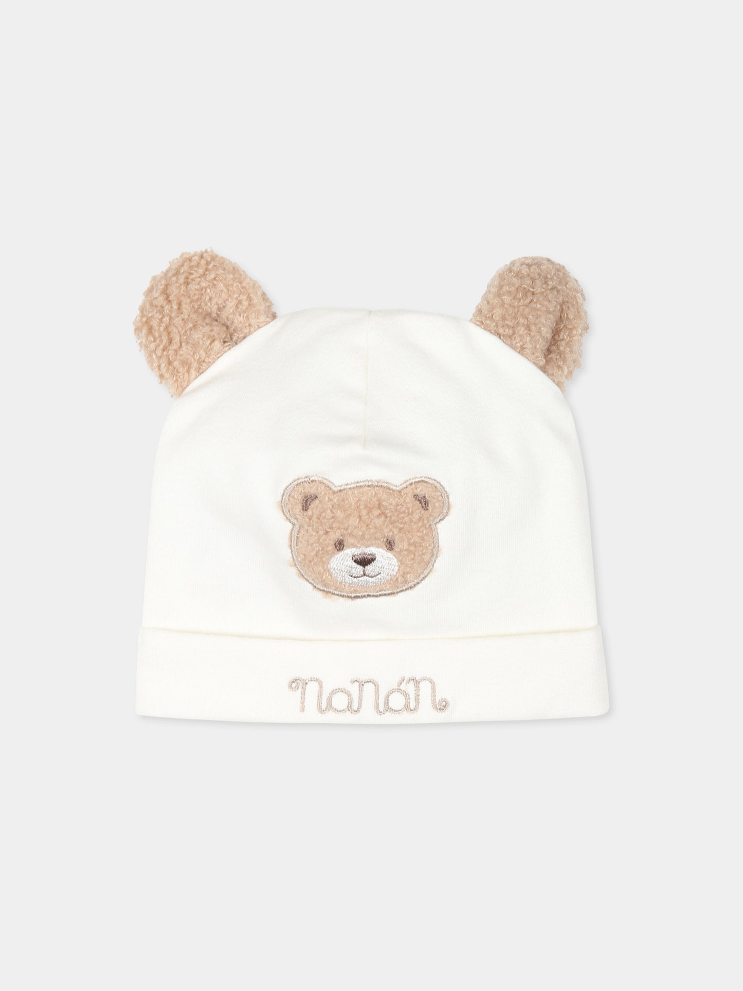 Cappello avorio per neonato con orso,Nanan,I24158B