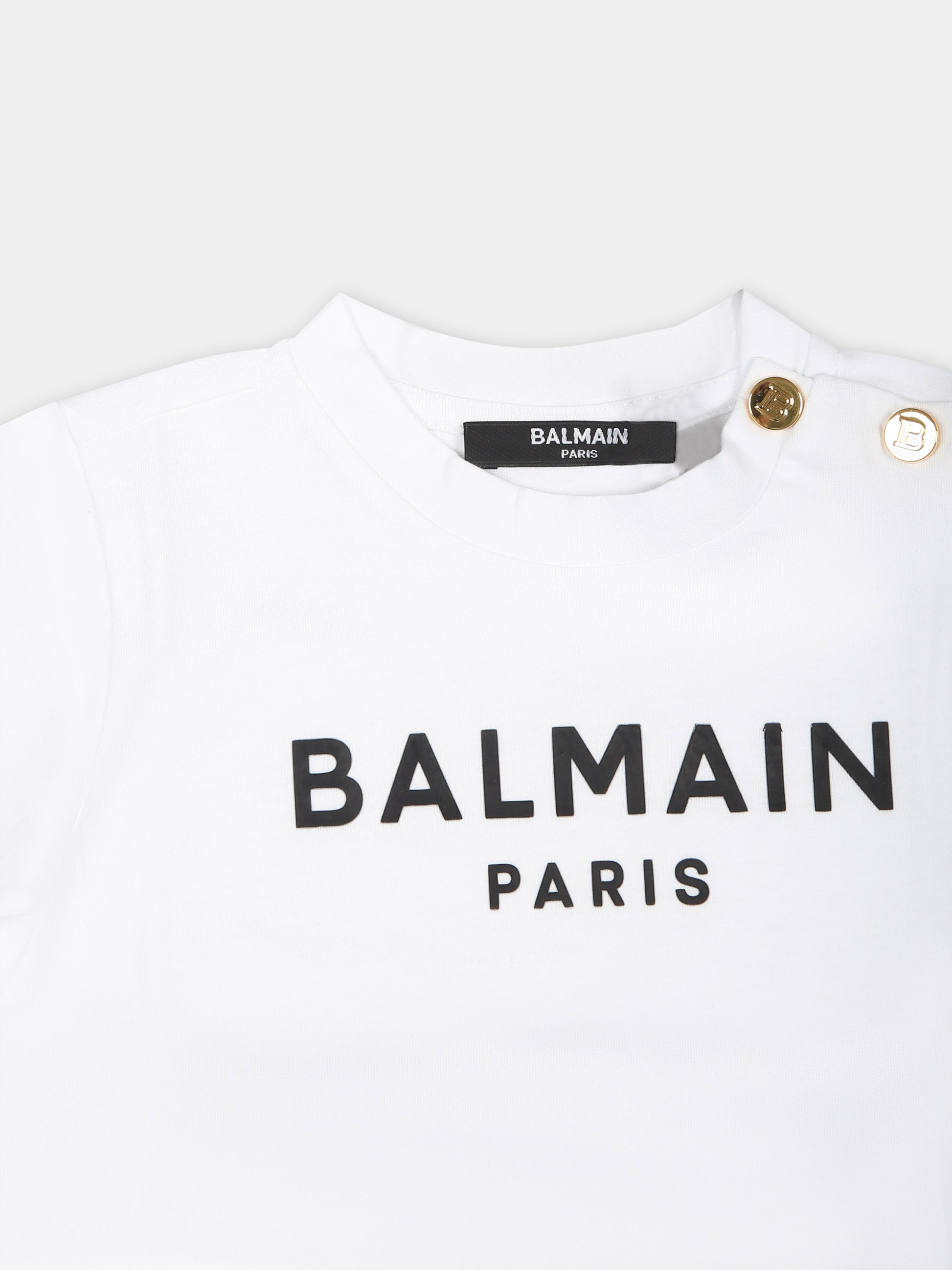 T-shirt bianca per neonati con logo,Balmain Kids,6Q8891 J0006 100NE