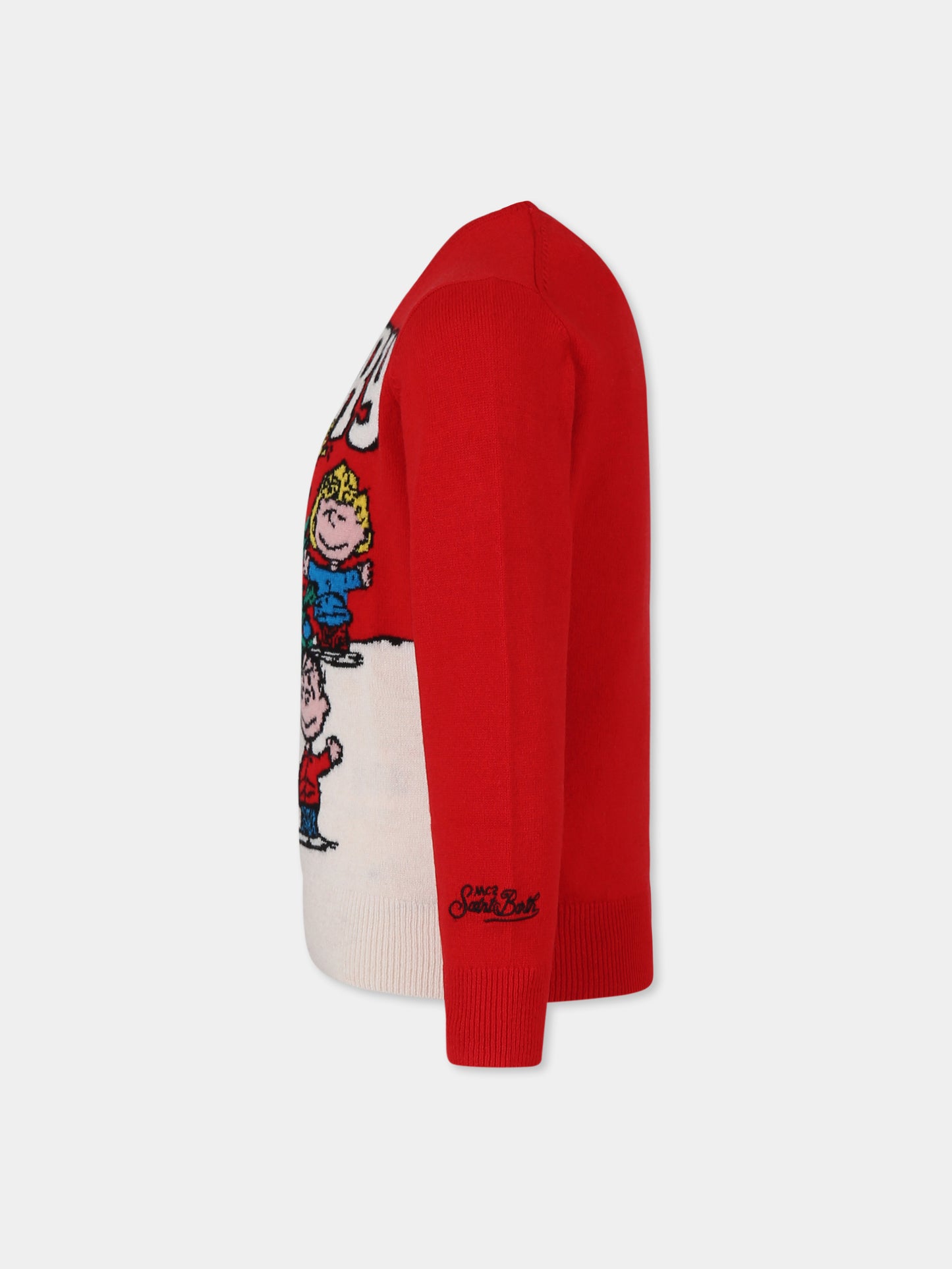 Maglione rosso per bambino con Peanuts e stampa natalizia,Mc2 Saint Barth,DOU0006 - 00284G