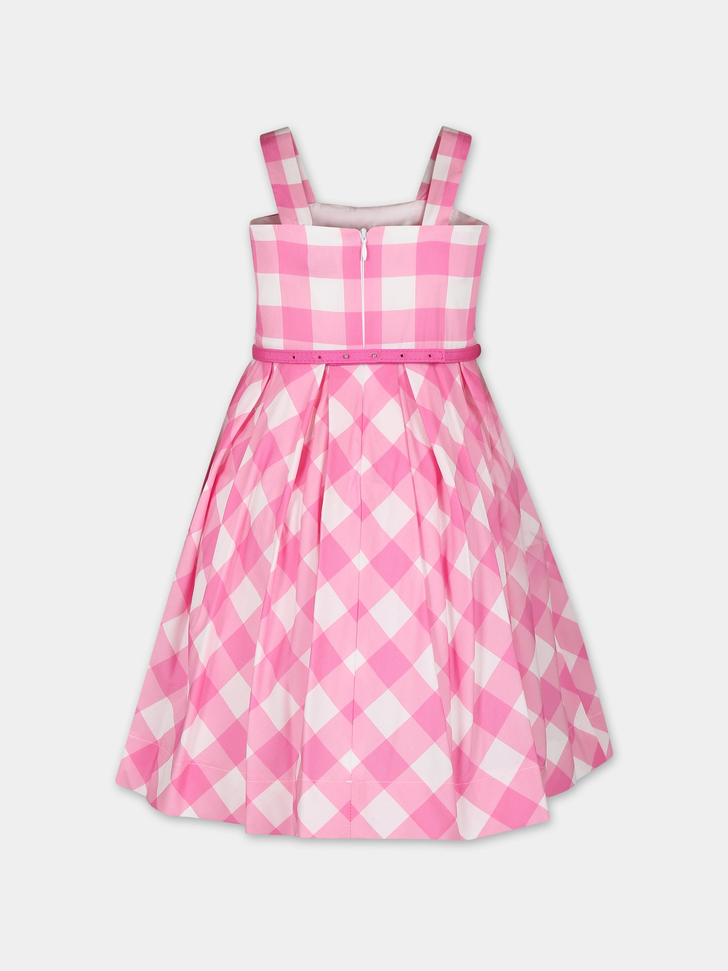 Vestito rosa per bambina con fiocco e stampa vichy,Monnalisa,11C935 3695 9993