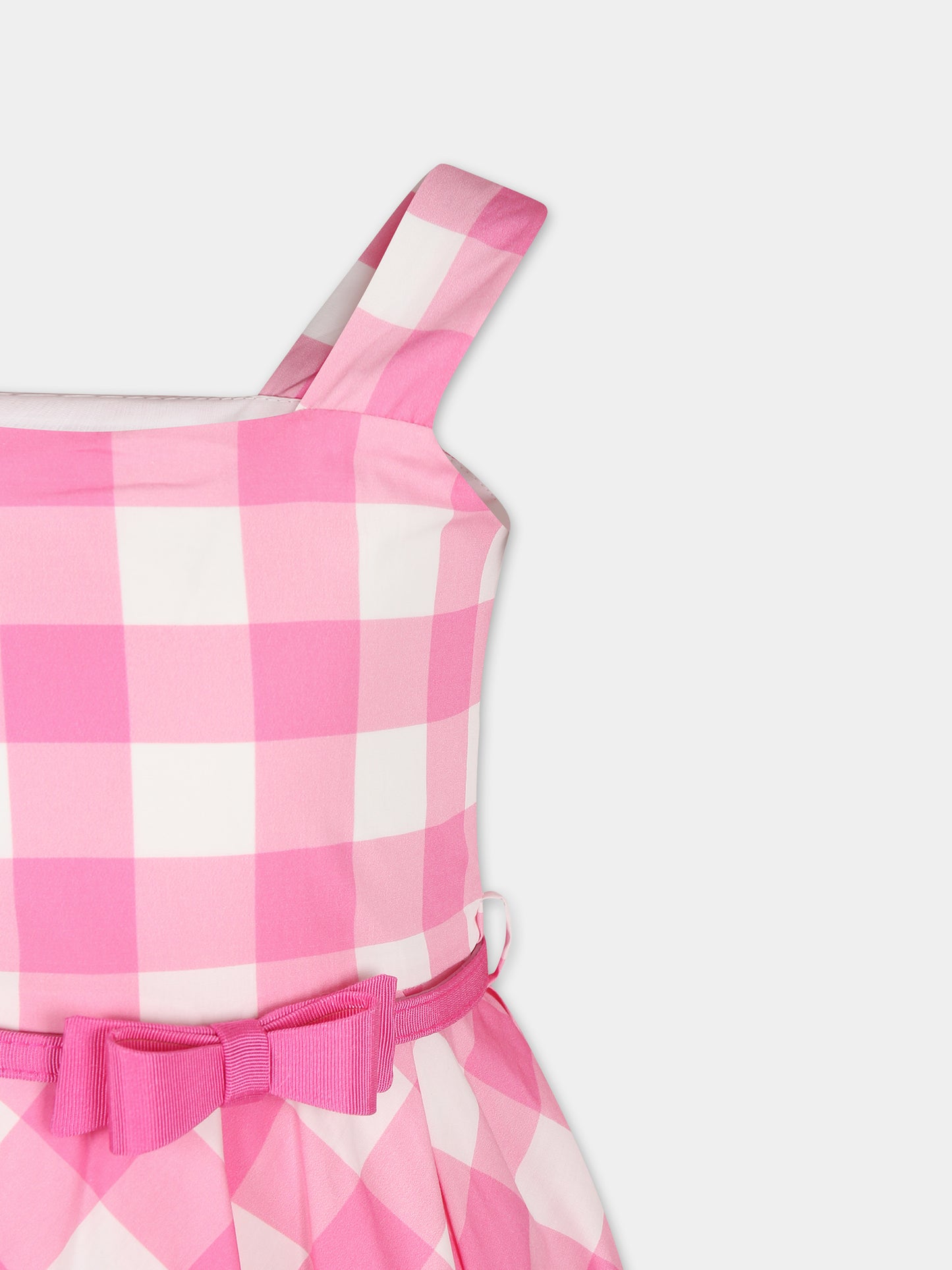 Vestito rosa per bambina con fiocco e stampa vichy,Monnalisa,11C935 3695 9993