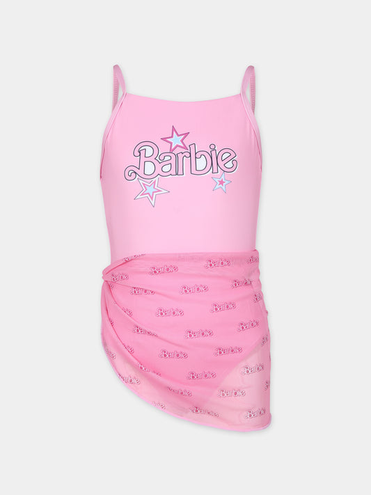 Completo rosa per bambina con scritta Barbie,Monnalisa,19C088 3702 9993