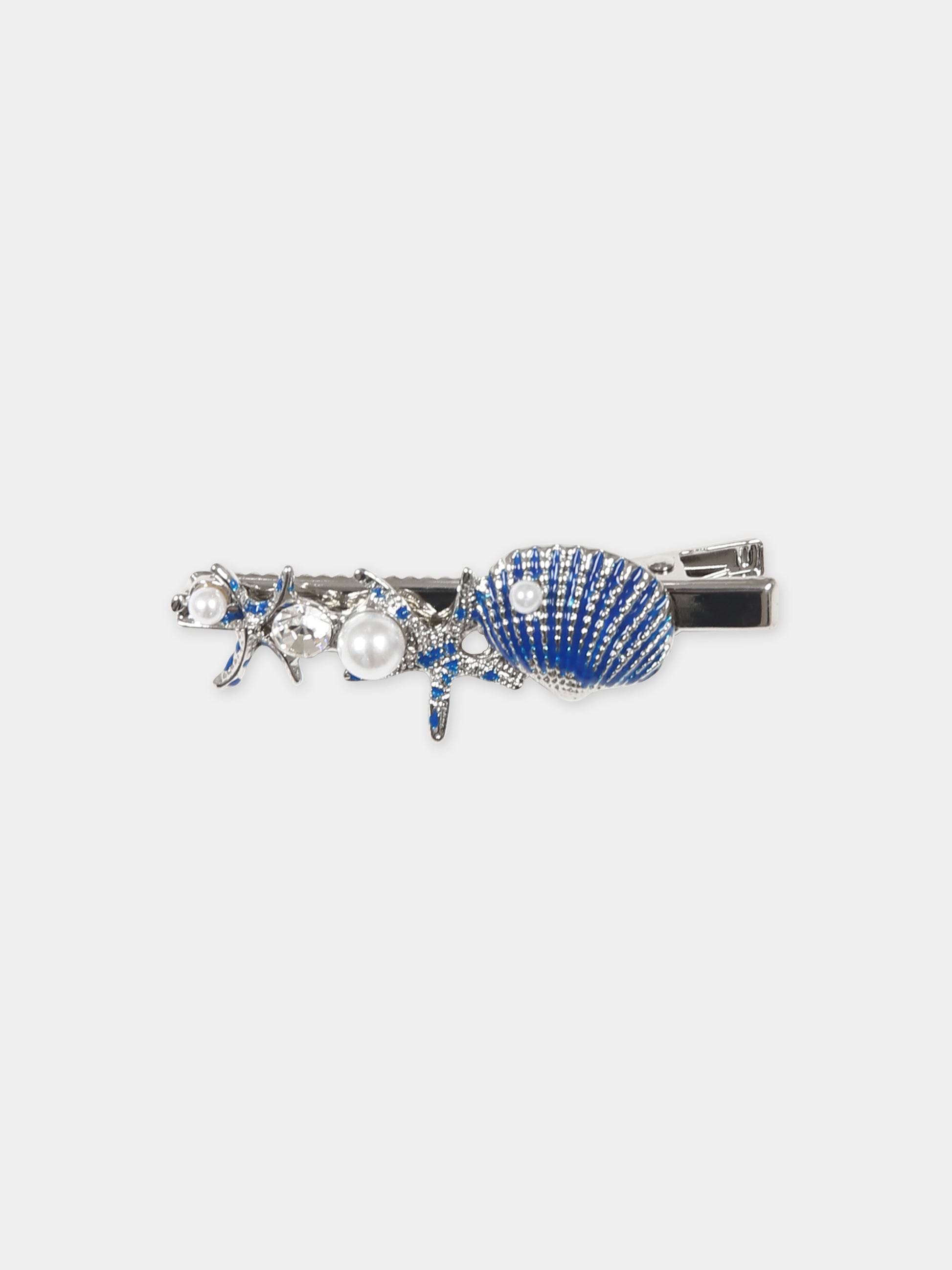Set fermagli blu per bambina con perle e strass,Monnalisa,19C006 3717 0054