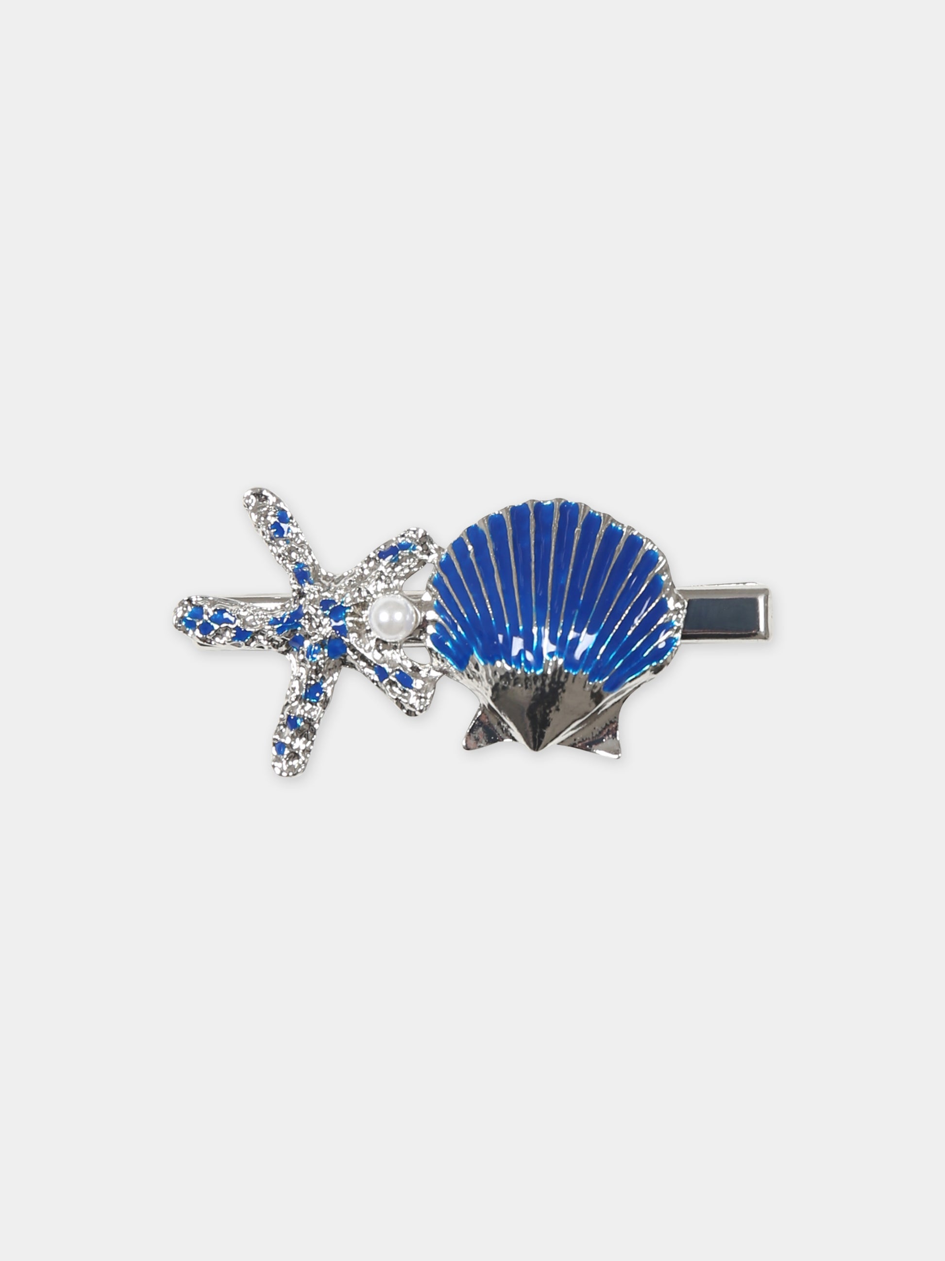 Set fermagli blu per bambina con perle e strass,Monnalisa,19C006 3717 0054