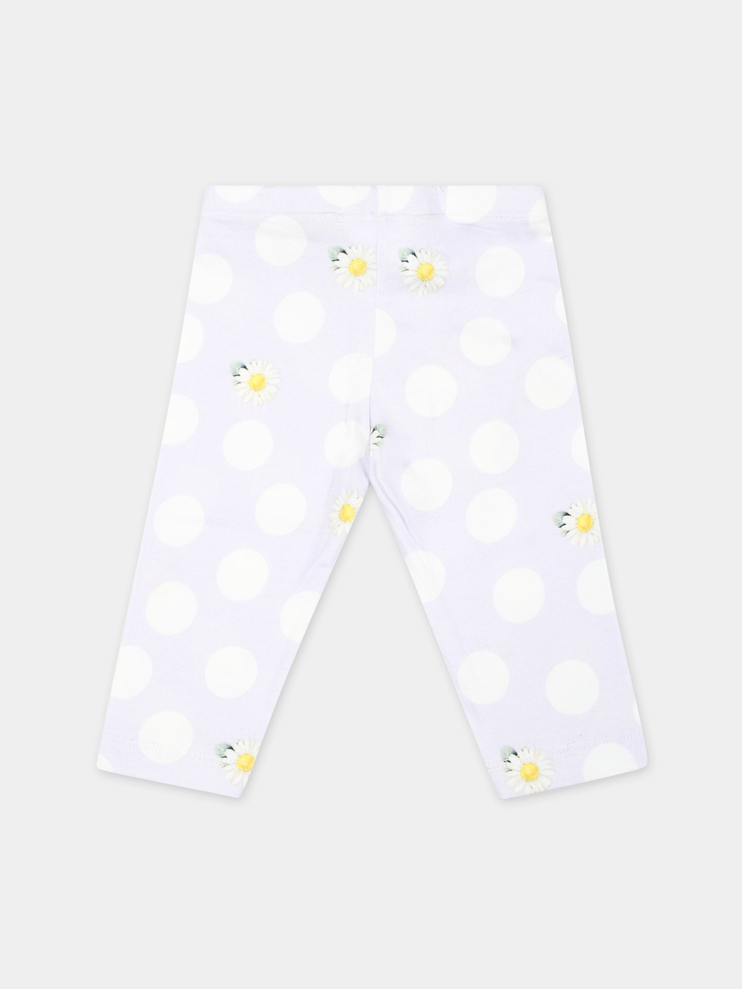 Leggings viola per neonata con pois e margherite,Monnalisa,31C414 3612 0065