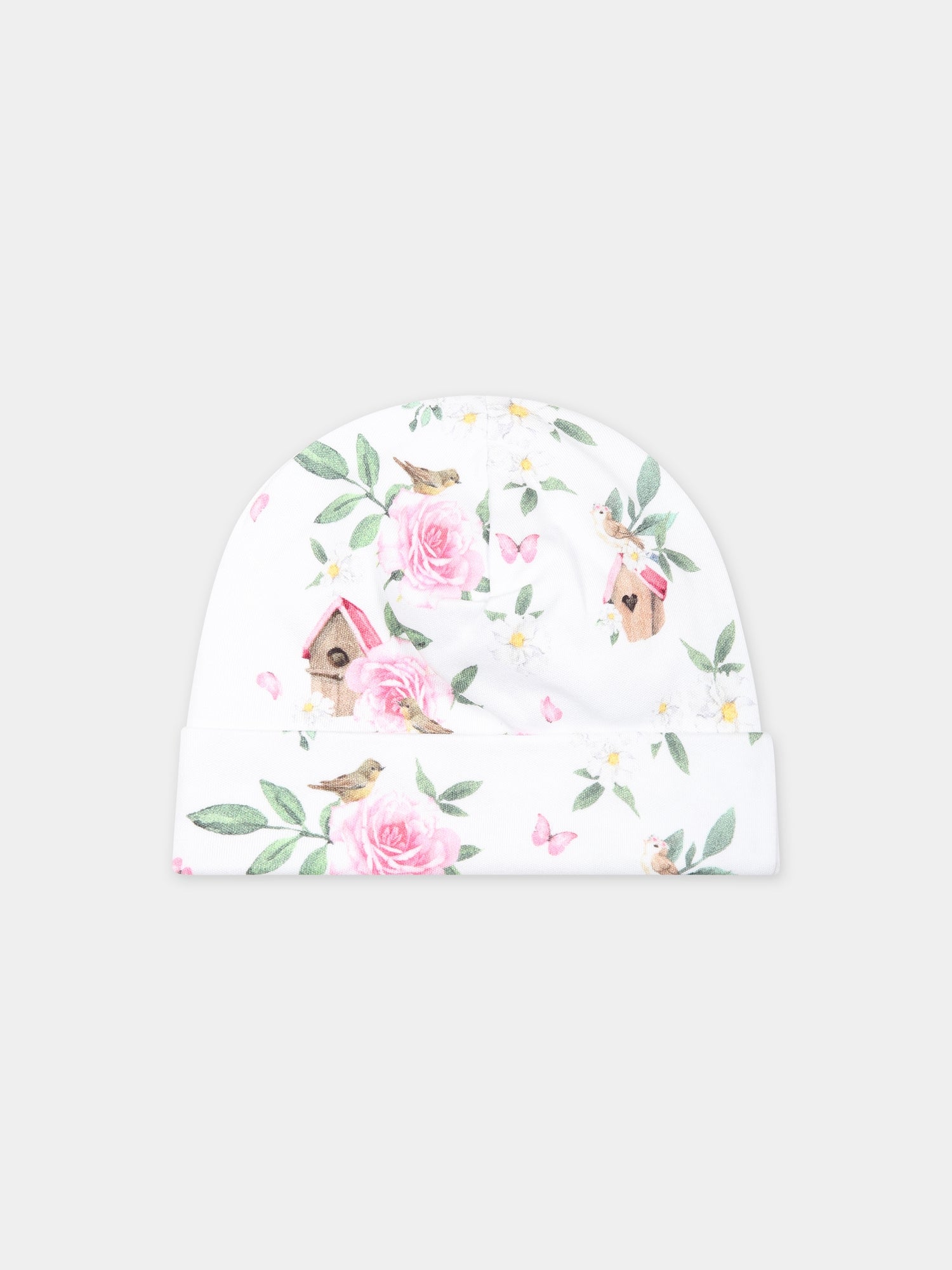 Set bianco per neonata con stampa fiori,Monnalisa,35C501 3000 0099