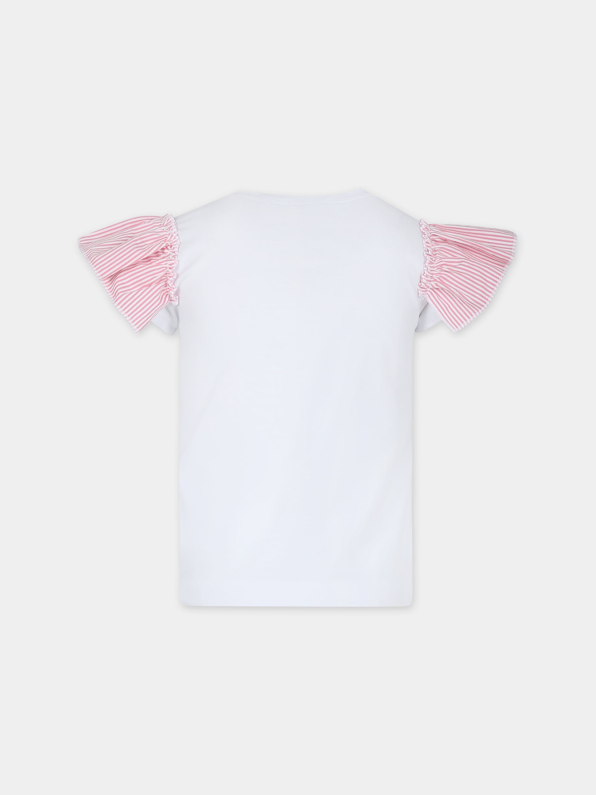 T-shirt bianca per bambina con cuore rosa,Monnalisa,17C604 3201 9990