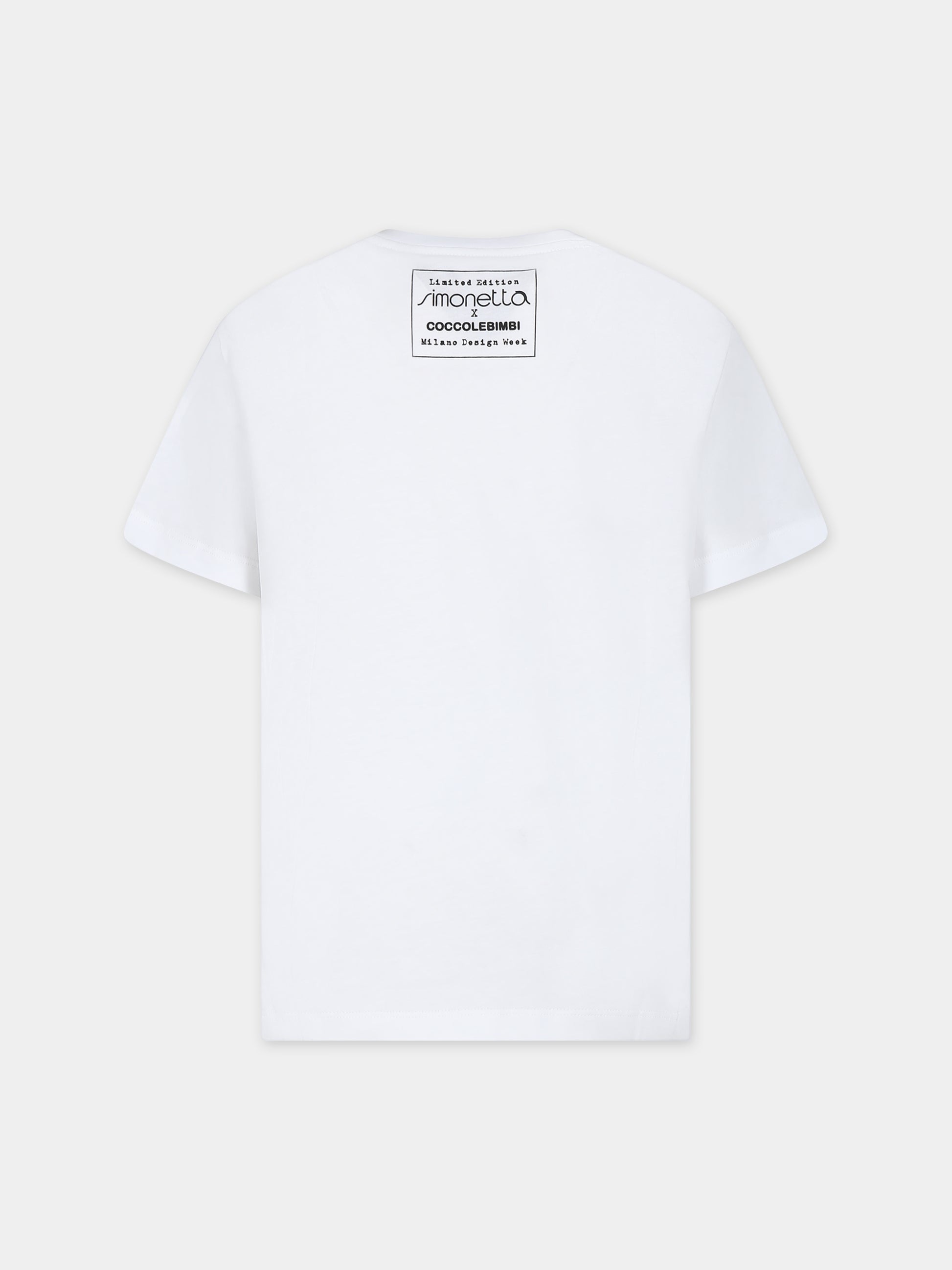 T-shirt bianca per bambina con nuvola celeste,Simonetta X Coccolebimbi,G00216 J0177 100CE