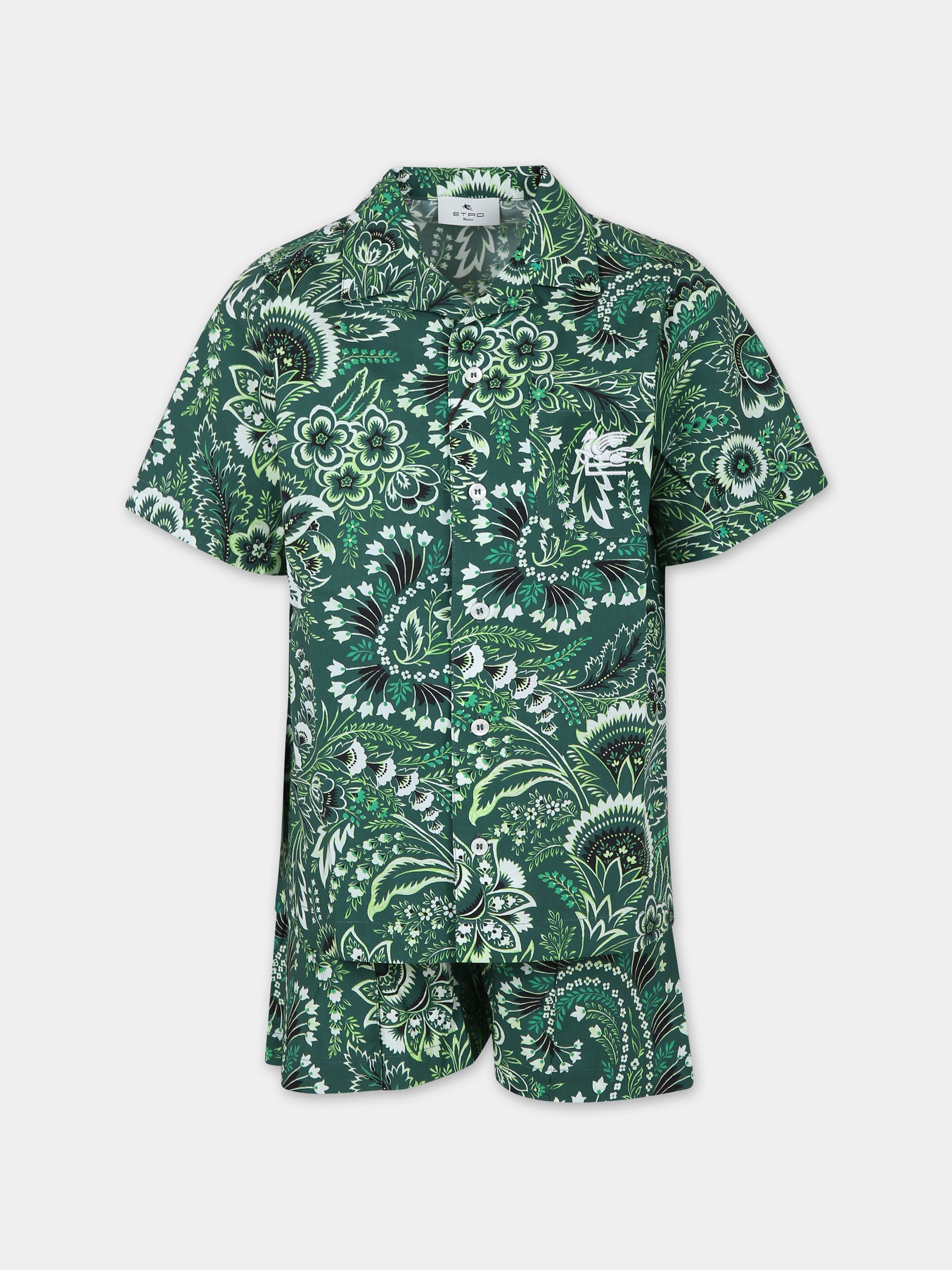 Completo verde per bambino con motivo paisley,Etro,GU3P80 P0417 719AV