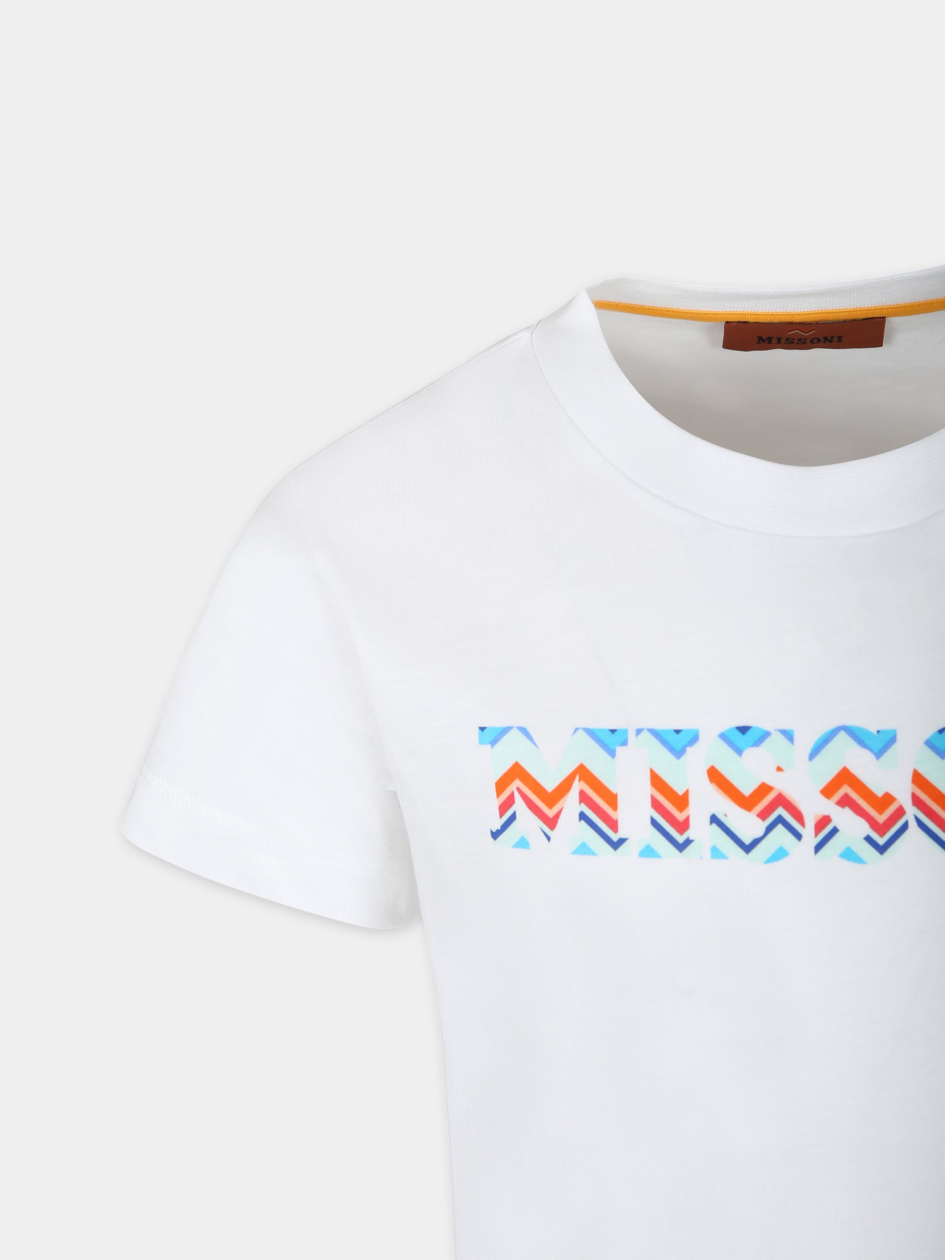 T-shirt bianca per bambina con logo,Missoni,MU8Q71 J0177 100MC