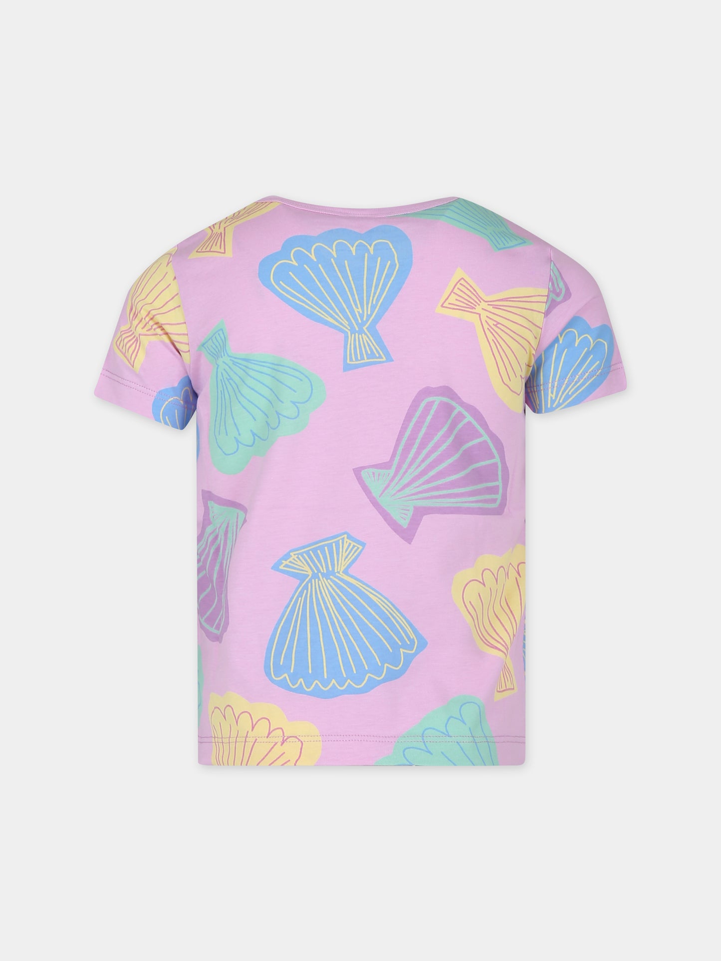 T-shirt rosa per bambina con stampa conchiglie,Stella Mccartney Kids,TU8D01 Z1634 50GMC