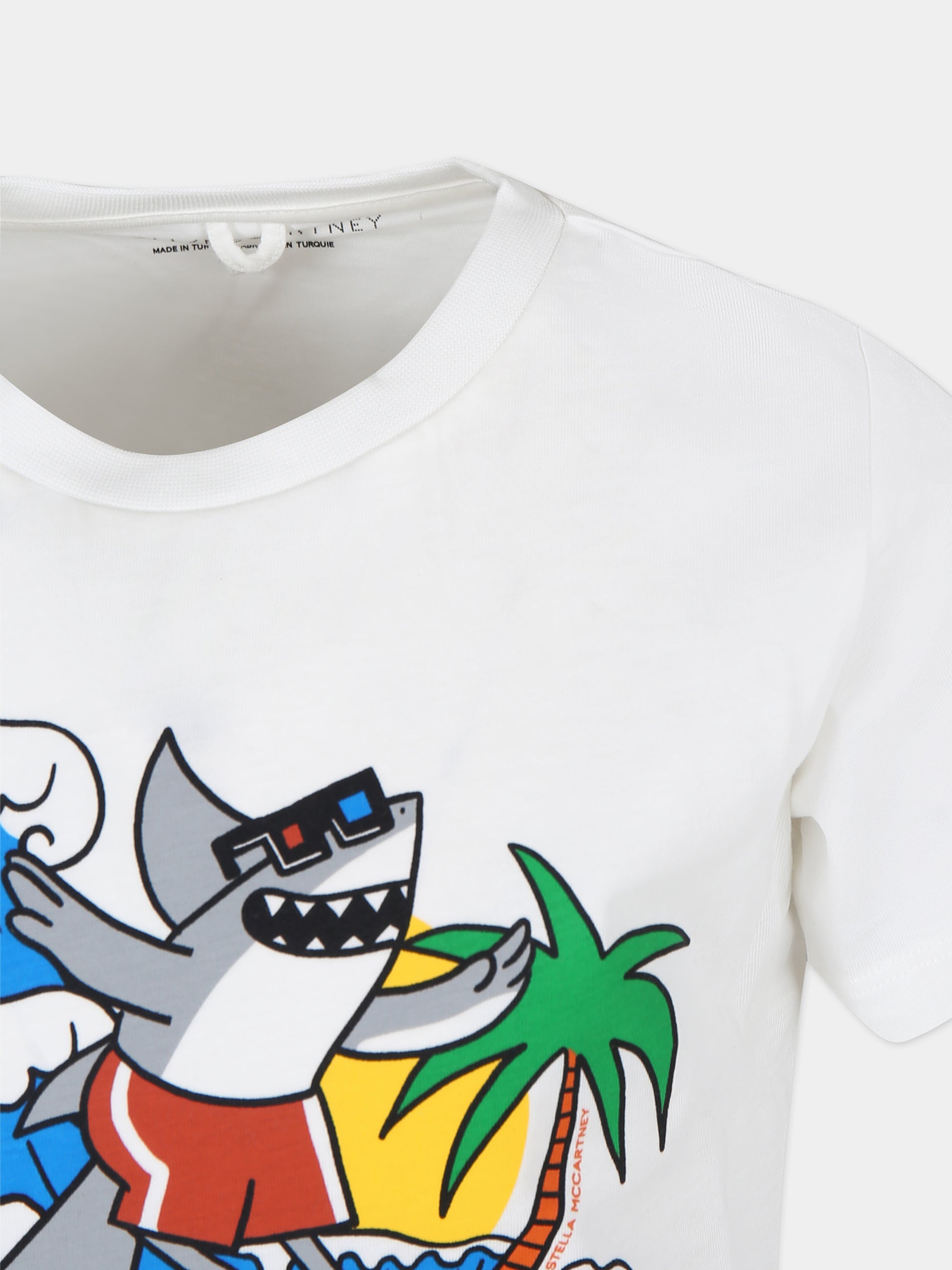 T-shirt avorio per bambino con stampa squalo,Stella Mccartney Kids,TU8Q21 Z0434 101