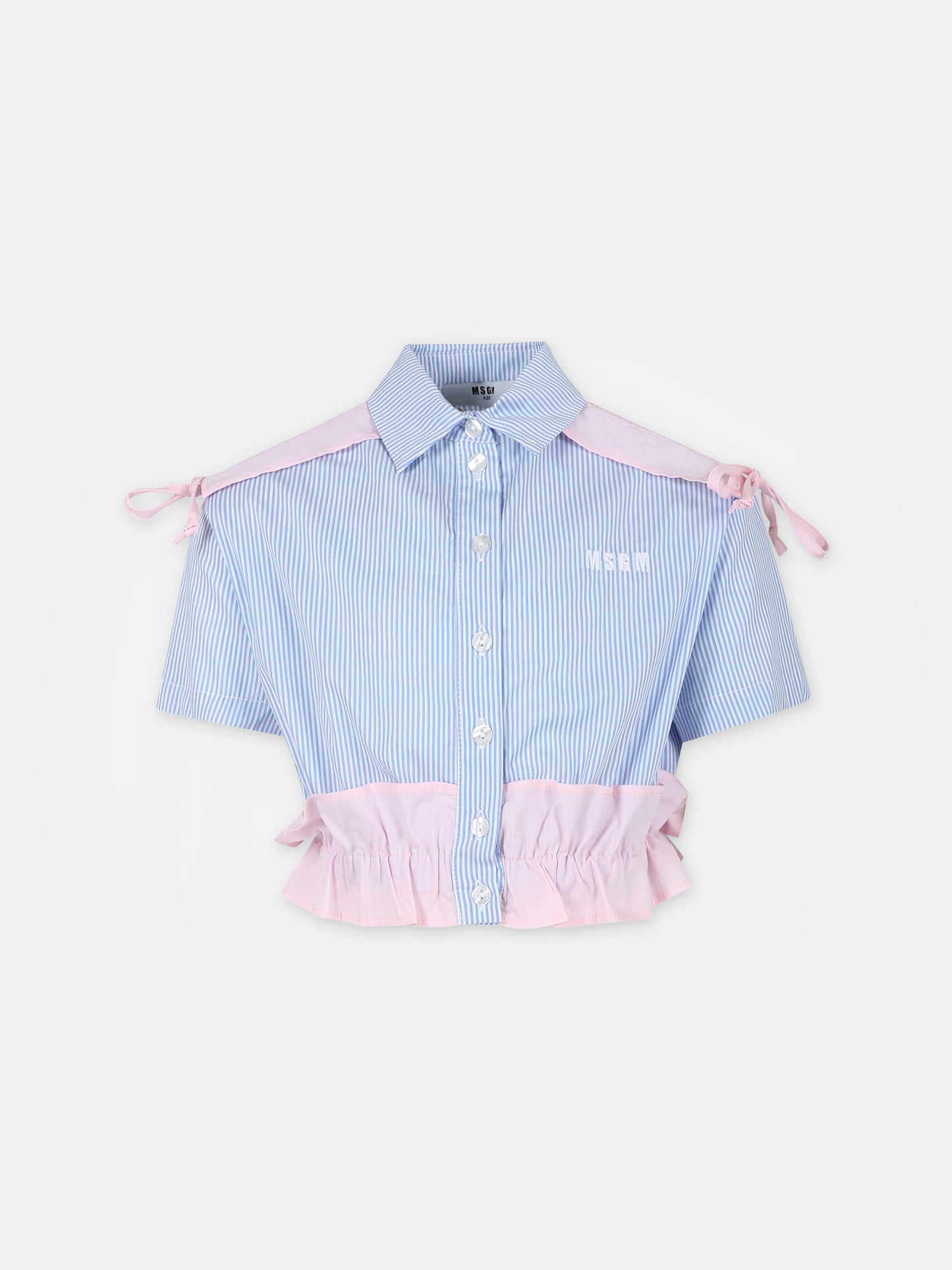 Camicia crop celeste per bambina con logo,Msgm Kids,S4MSJGSI068 186