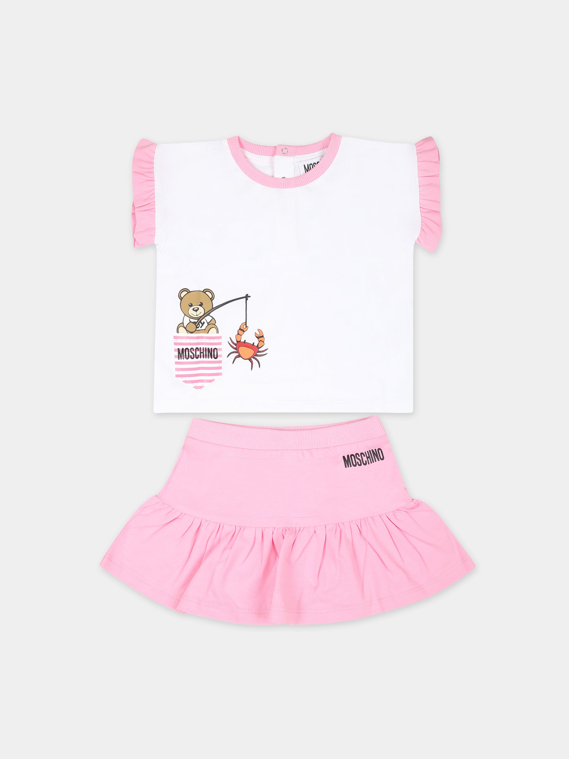 Completo rosa per neonata con Teddy Bear,Moschino Kids,MDG018 LBA00 50206