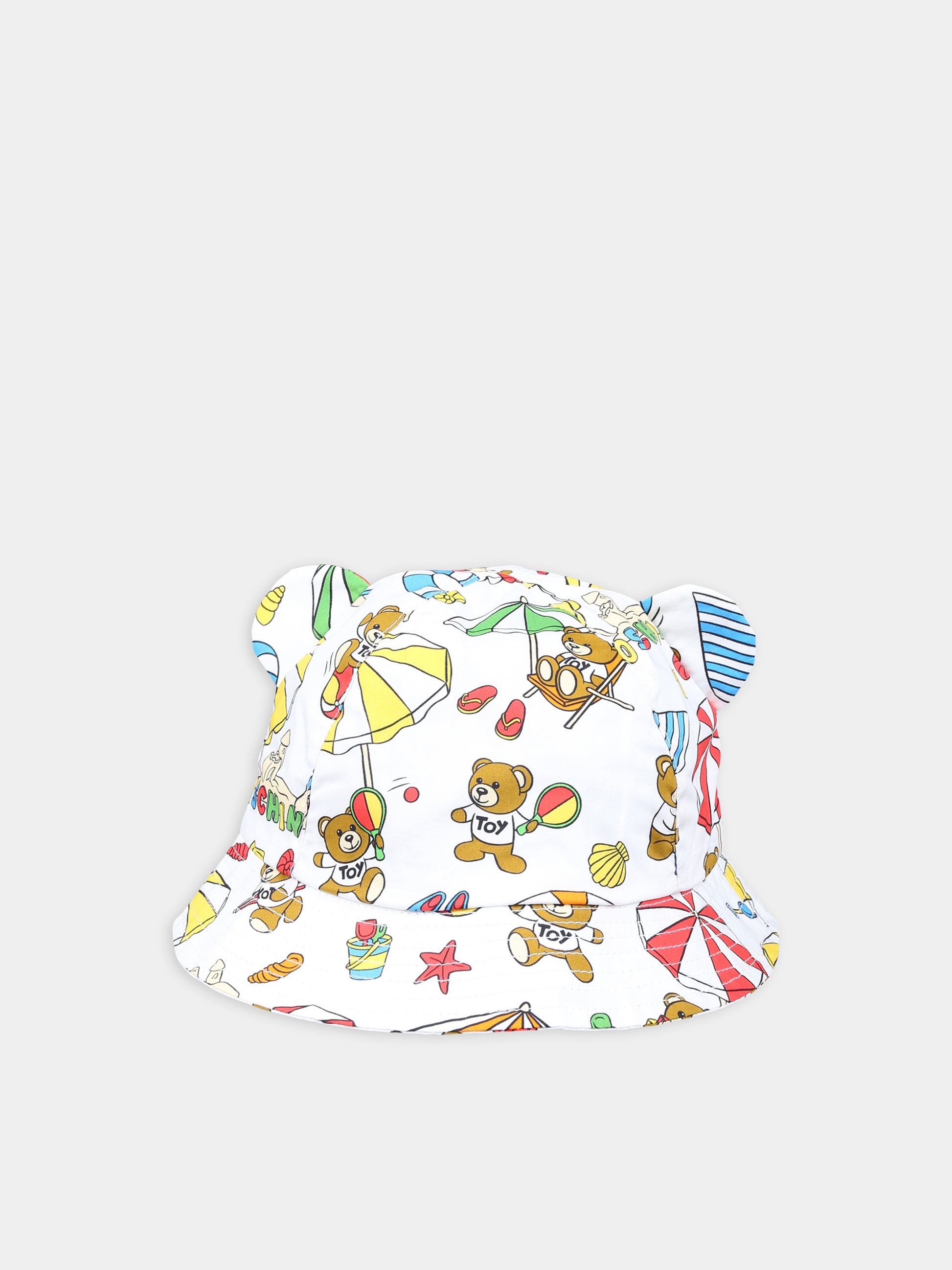 Cappello bianco per neonati con Teddy Bear e stampa spiaggia,Moschino Kids,MMX04B LLB37 84376