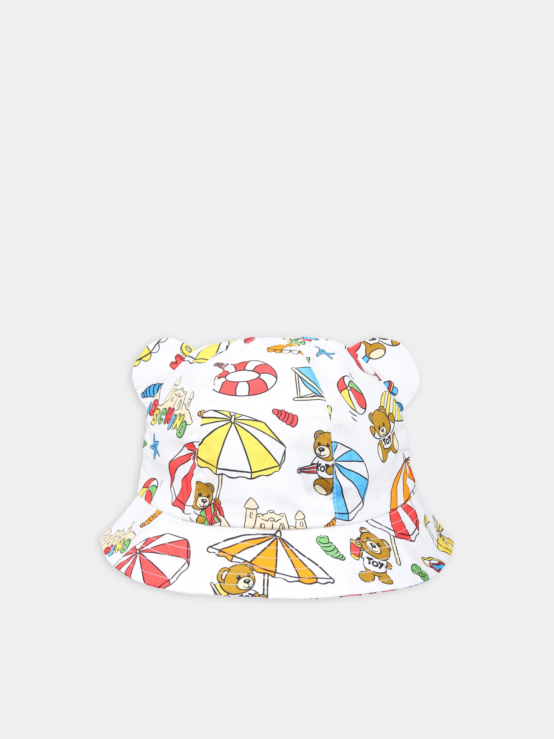 Cappello bianco per neonati con Teddy Bear e stampa spiaggia,Moschino Kids,MMX04B LLB37 84376