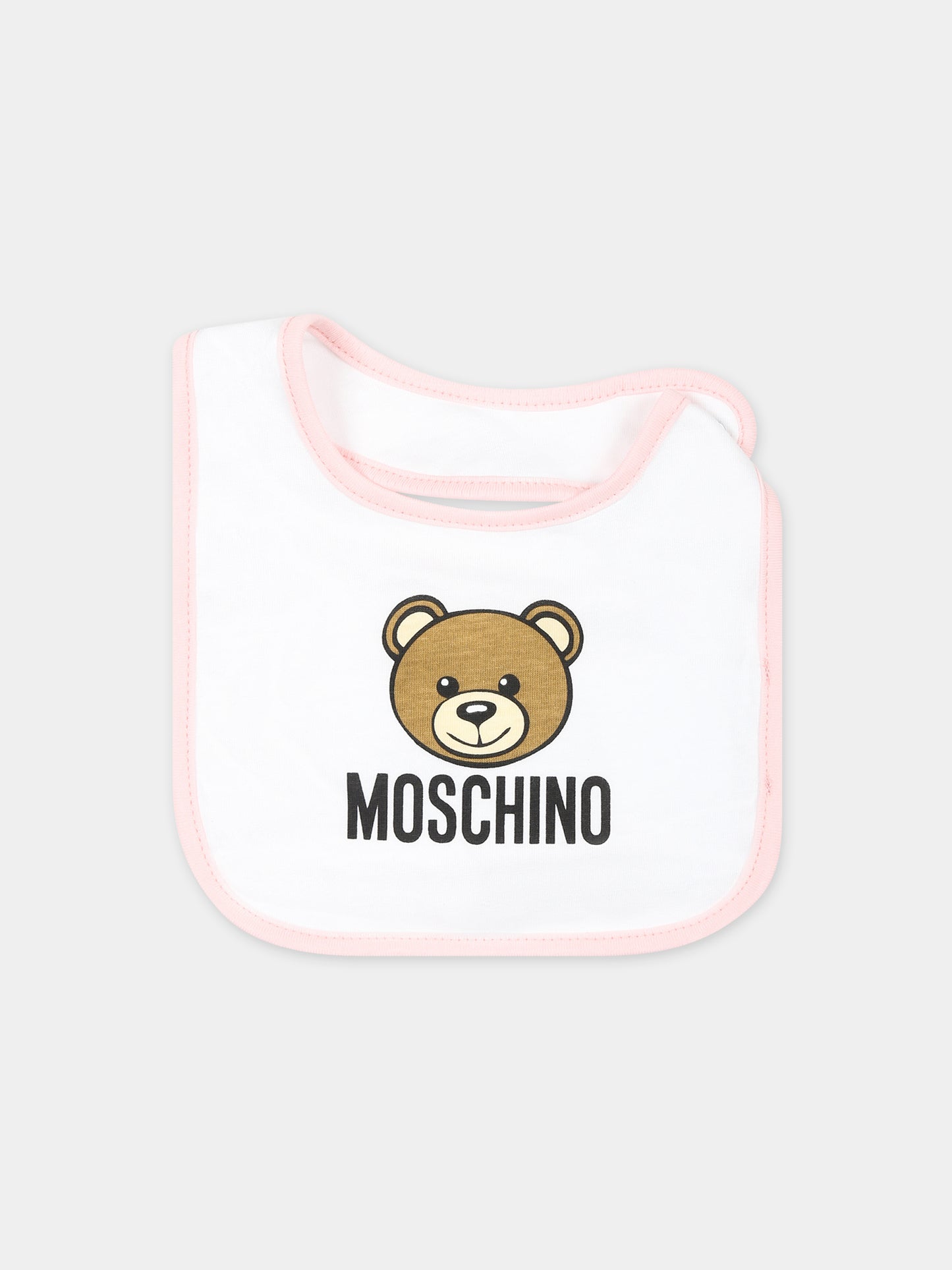 Set bianco per neonata con Teddy Bear e logo,Moschino Kids,MUY062 LAA33 50206