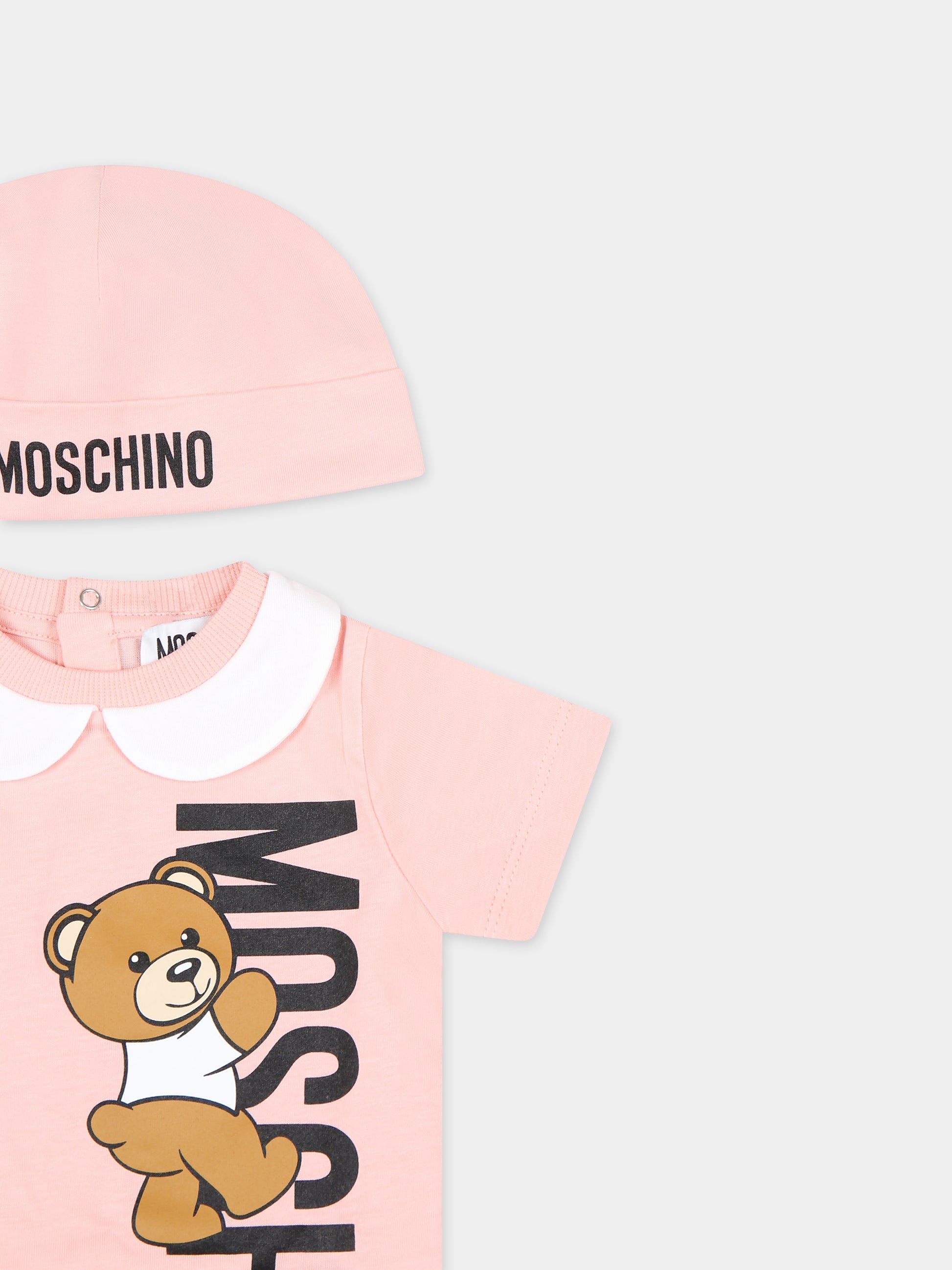 Set rosa per neonata con Teddy Bear e logo,Moschino Kids,MUY068 LAA17 50209