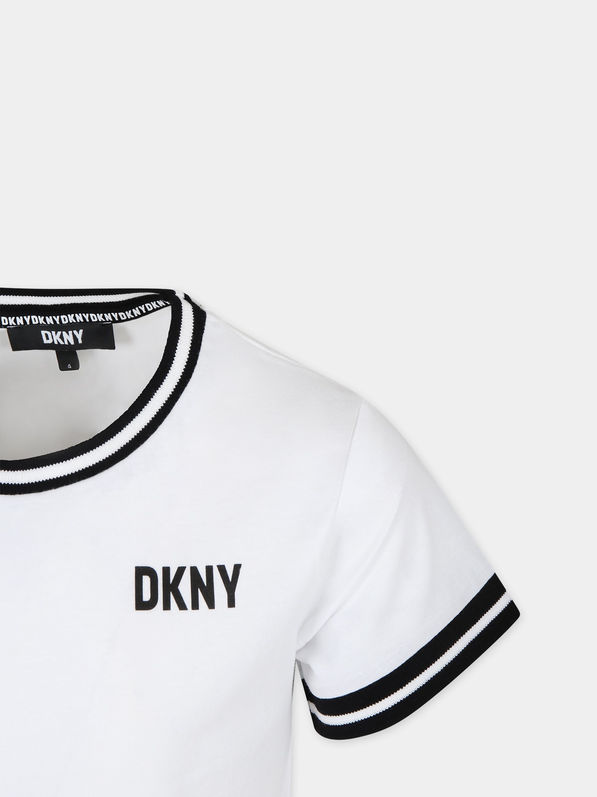 T-shirt bianca per bambina con logo,Dkny,D60035 10P