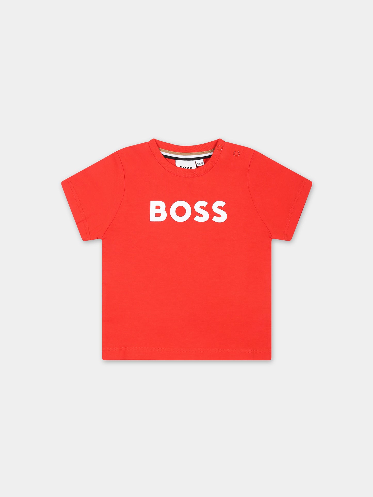 T-shirt rossa per neonato con logo,Boss,J50601 997