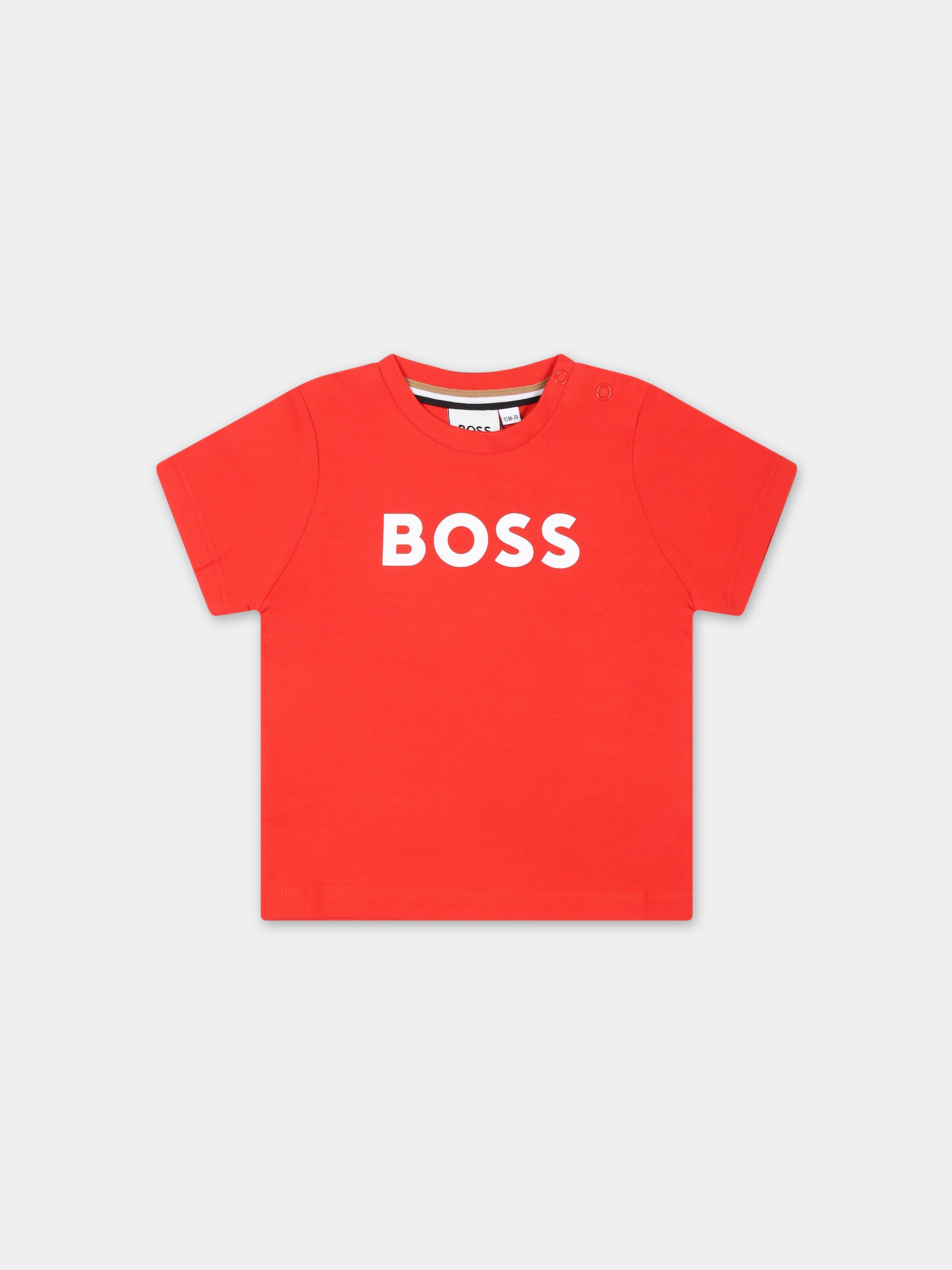 T-shirt rossa per neonato con logo,Boss,J50601 997
