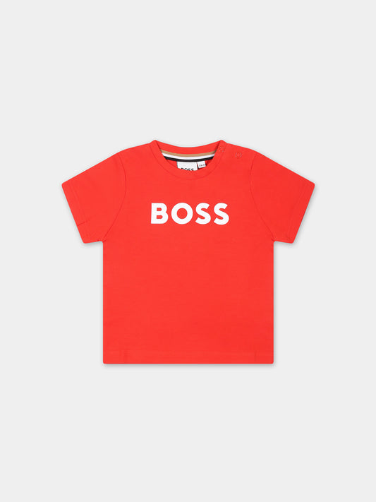 T-shirt rossa per neonato con logo,Boss,J50601 997