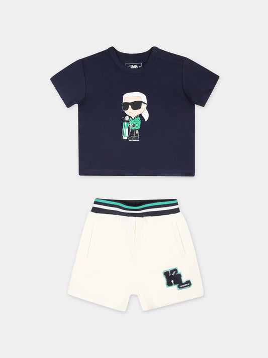 Completo blu per neonato con stampa Karl logo,Karl Lagerfeld Kids,Z30130 N58