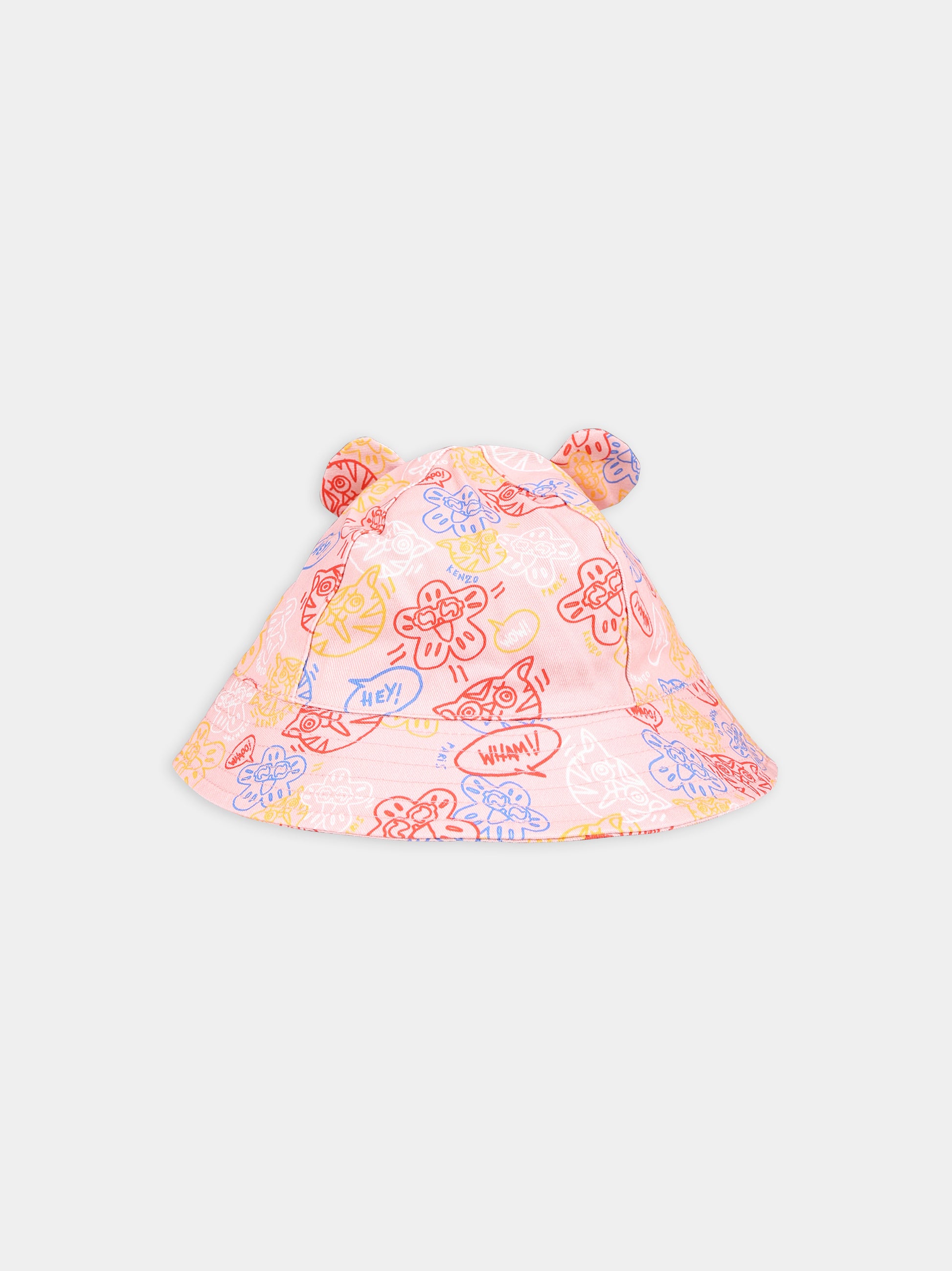 Cloche rosa per bambina con stampa e logo,Kenzo Kids,K60017 43G
