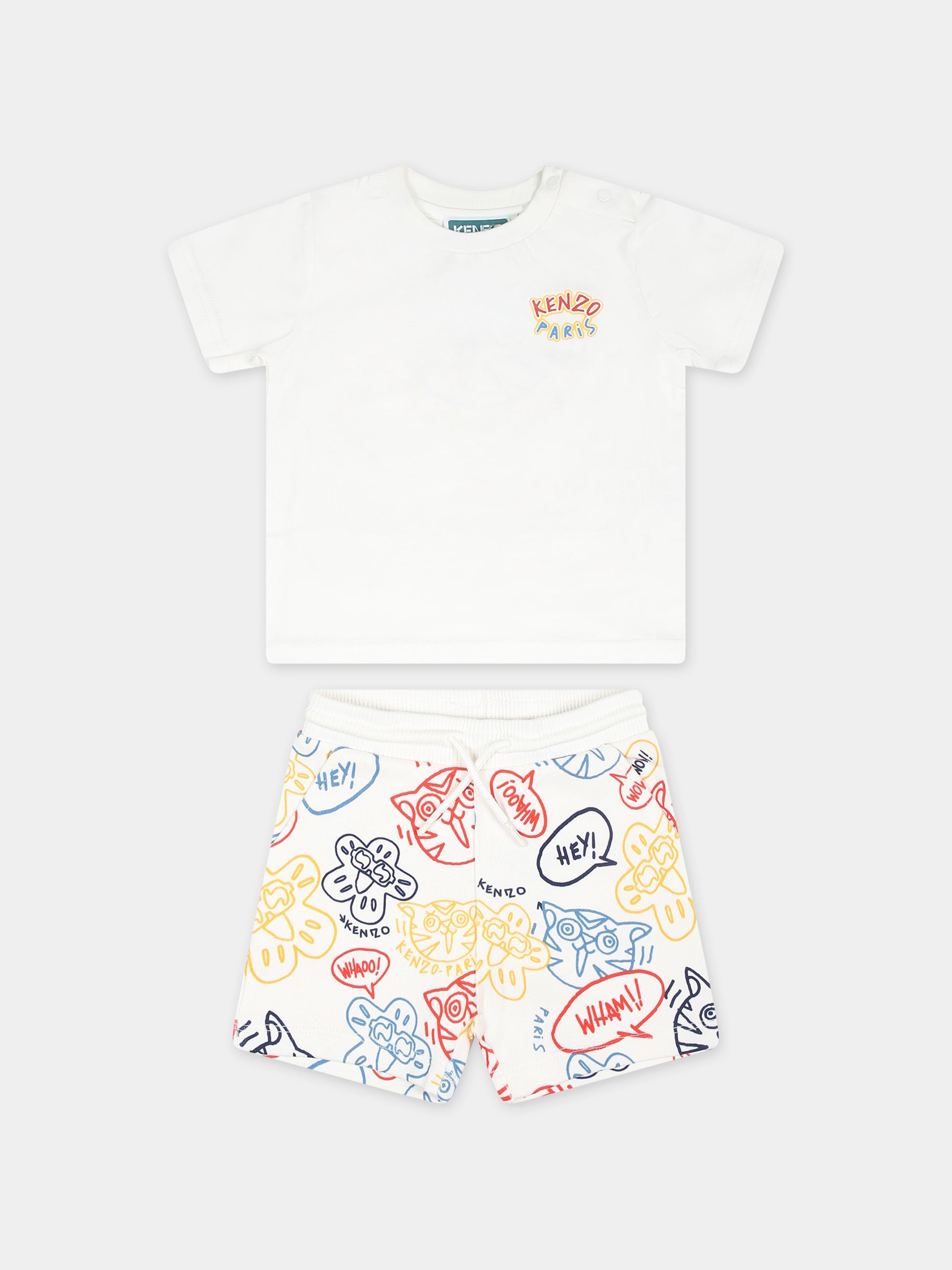 Completo avorio per neonato con stampa e logo,Kenzo Kids,K60140 12P