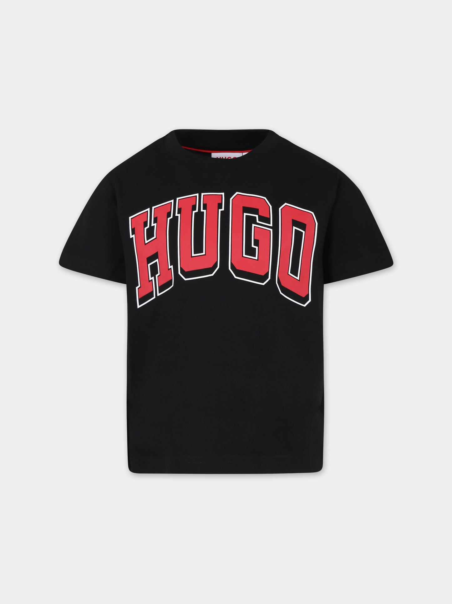 T-shirt nera per bambino con logo,Hugo,G00142 09B