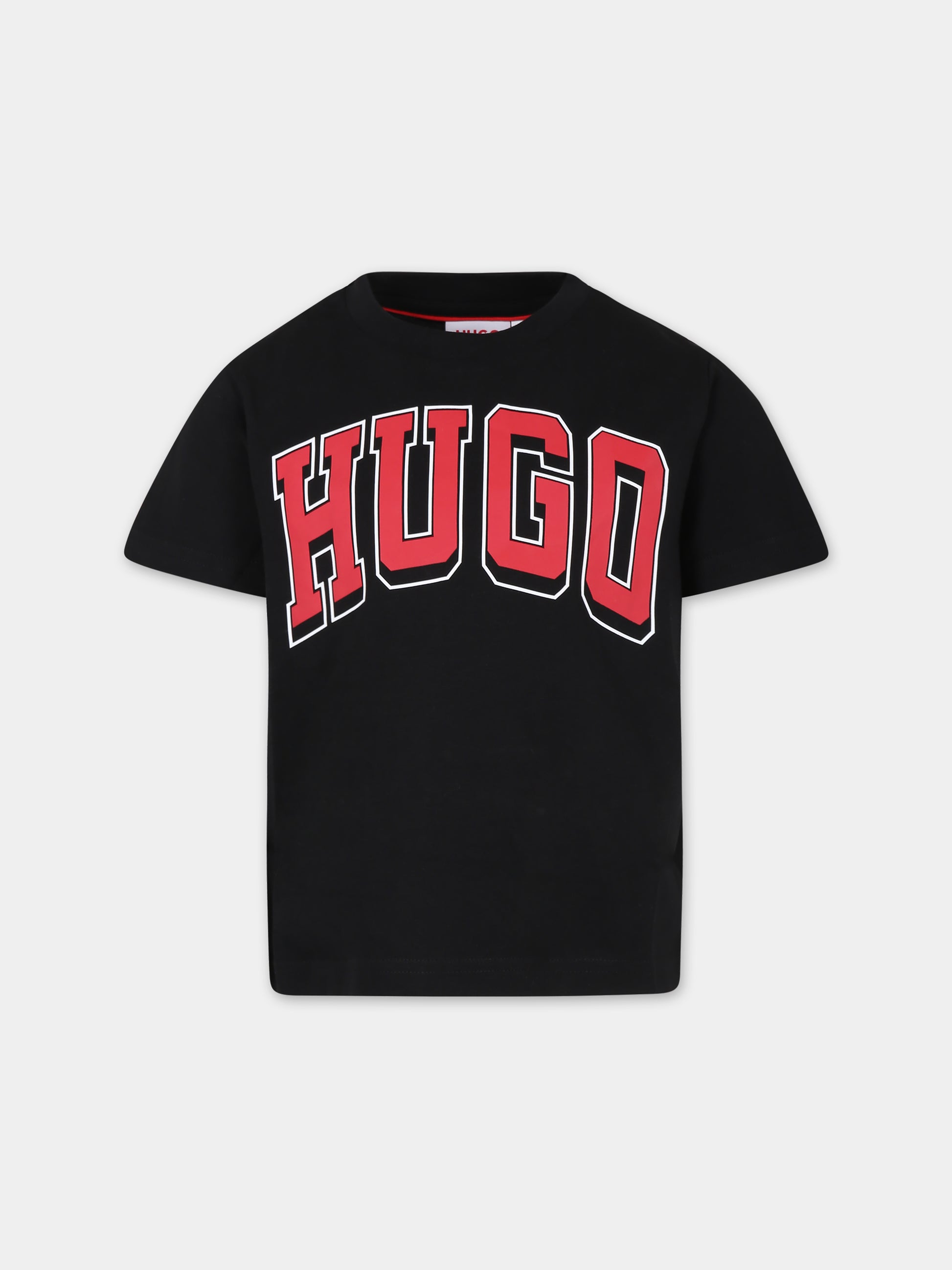 T-shirt nera per bambino con logo,Hugo,G00142 09B