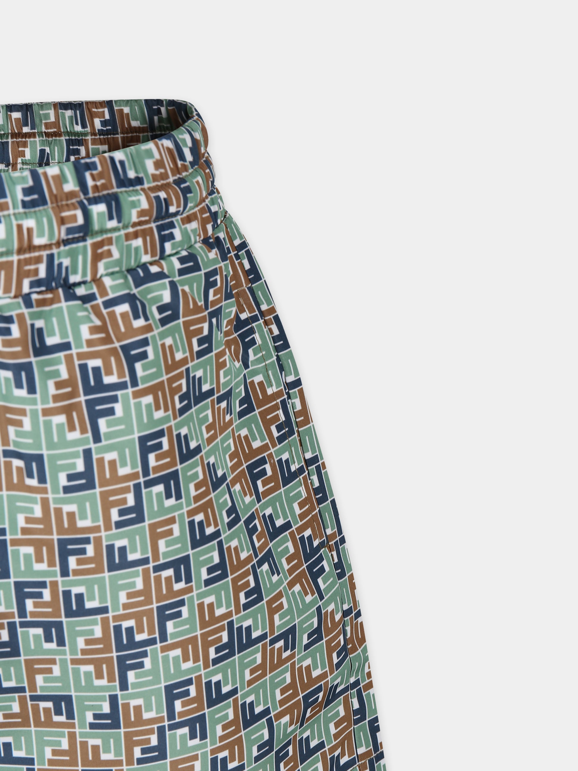 Boxer mare multicolor per bambino con iconiche FF,Fendi Kids,JMM024 AQTW F14OR