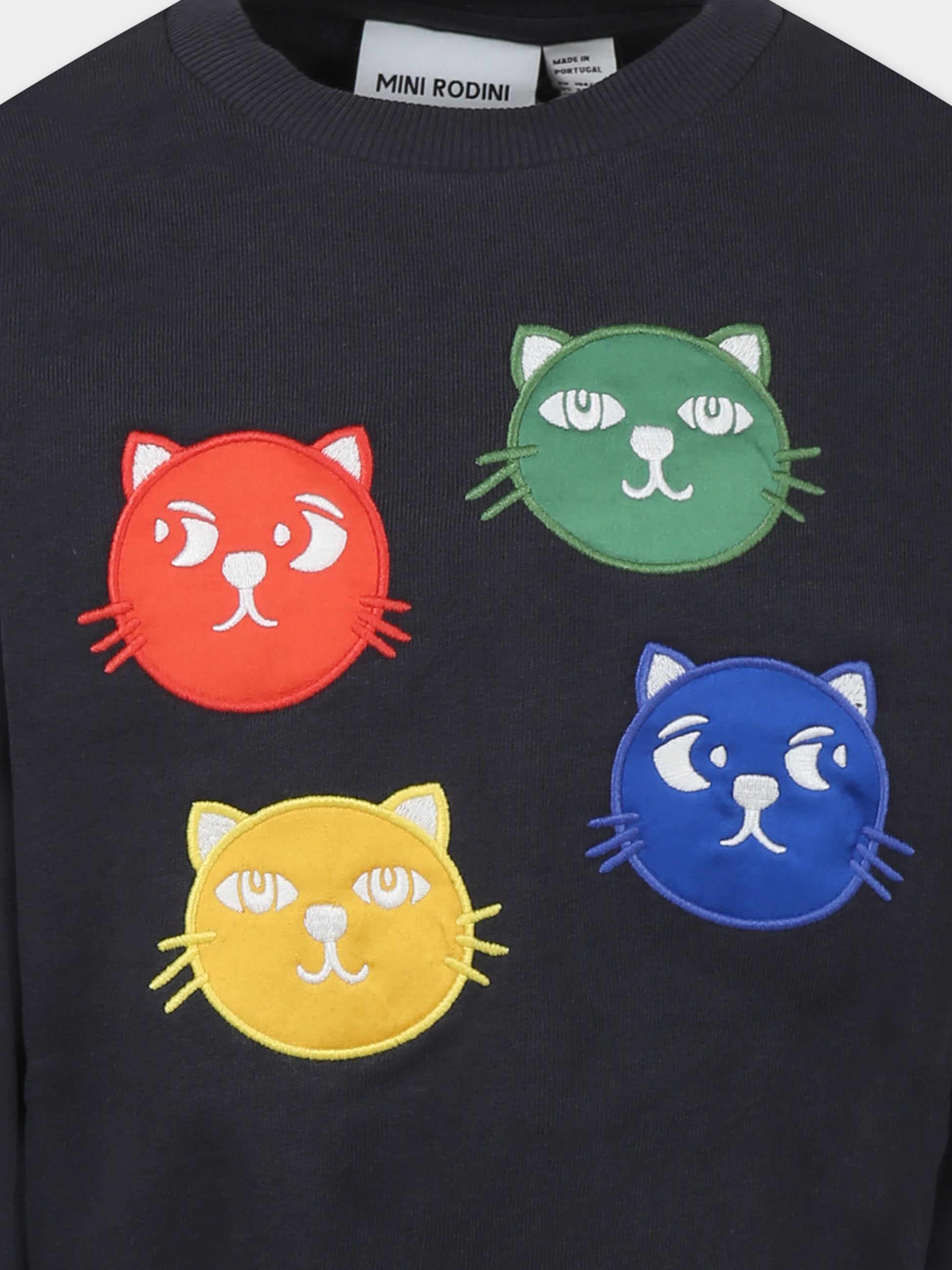 Felpa nera per bambini con gatti,Mini Rodini,2512011999