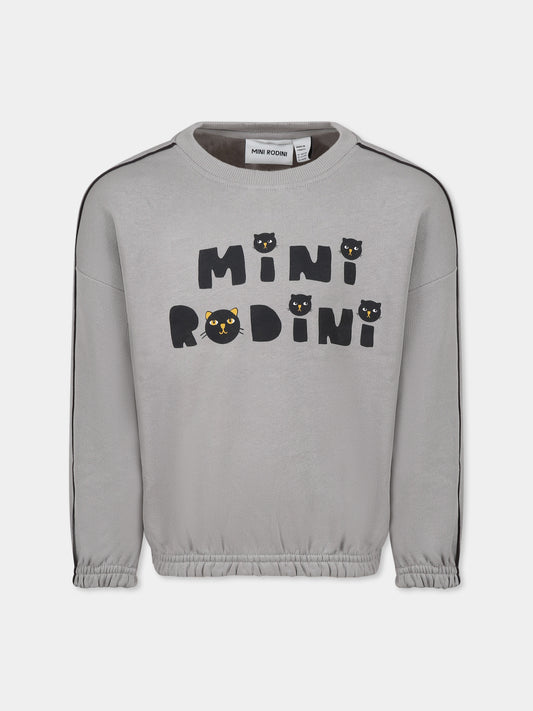 Felpa grigia per bambini con logo e gatti,Mini Rodini,2512010597