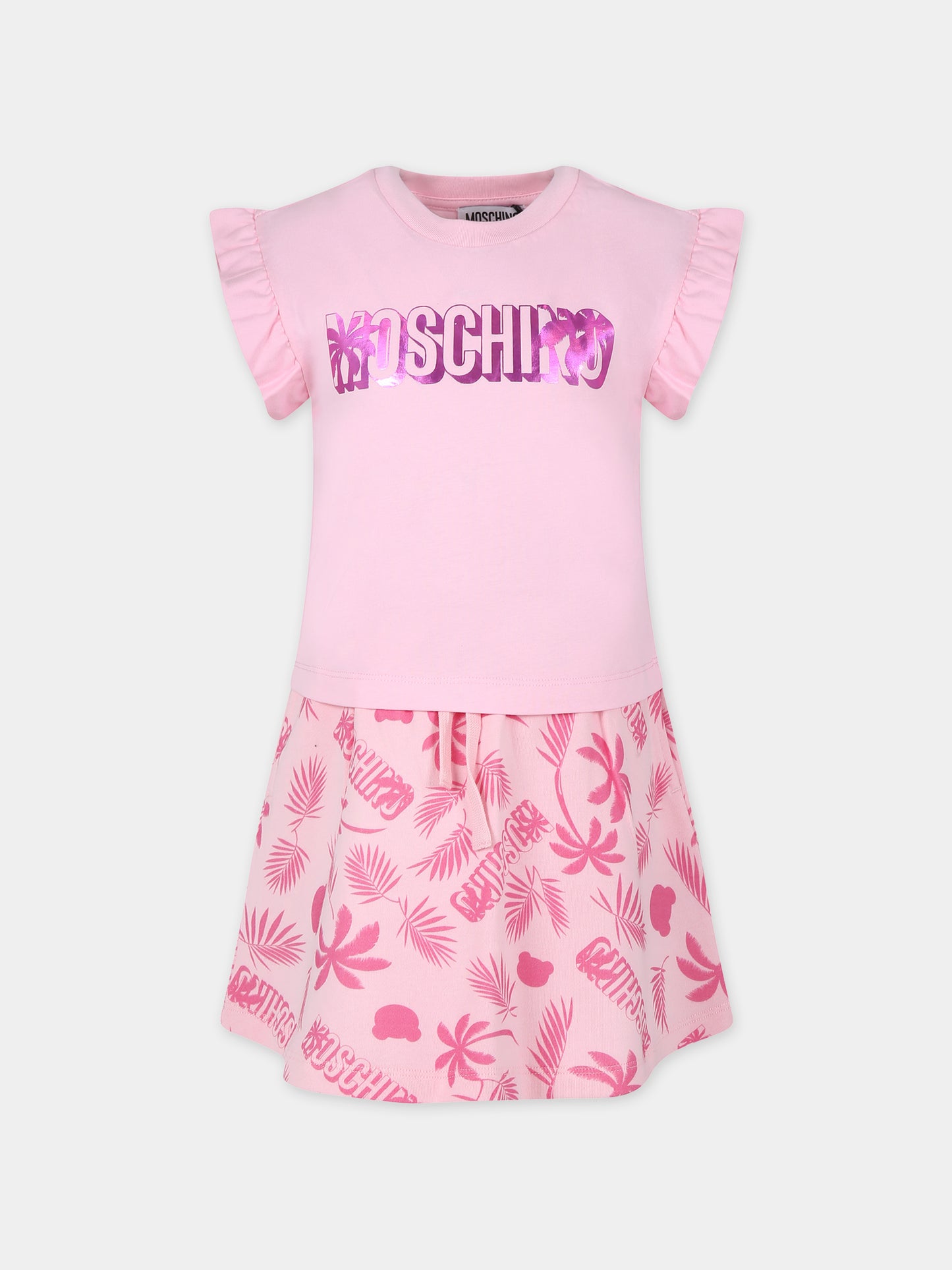 Completo bianco per bambina con Teddy Bears e logo,Moschino Kids,HDG019 LCB51 85839