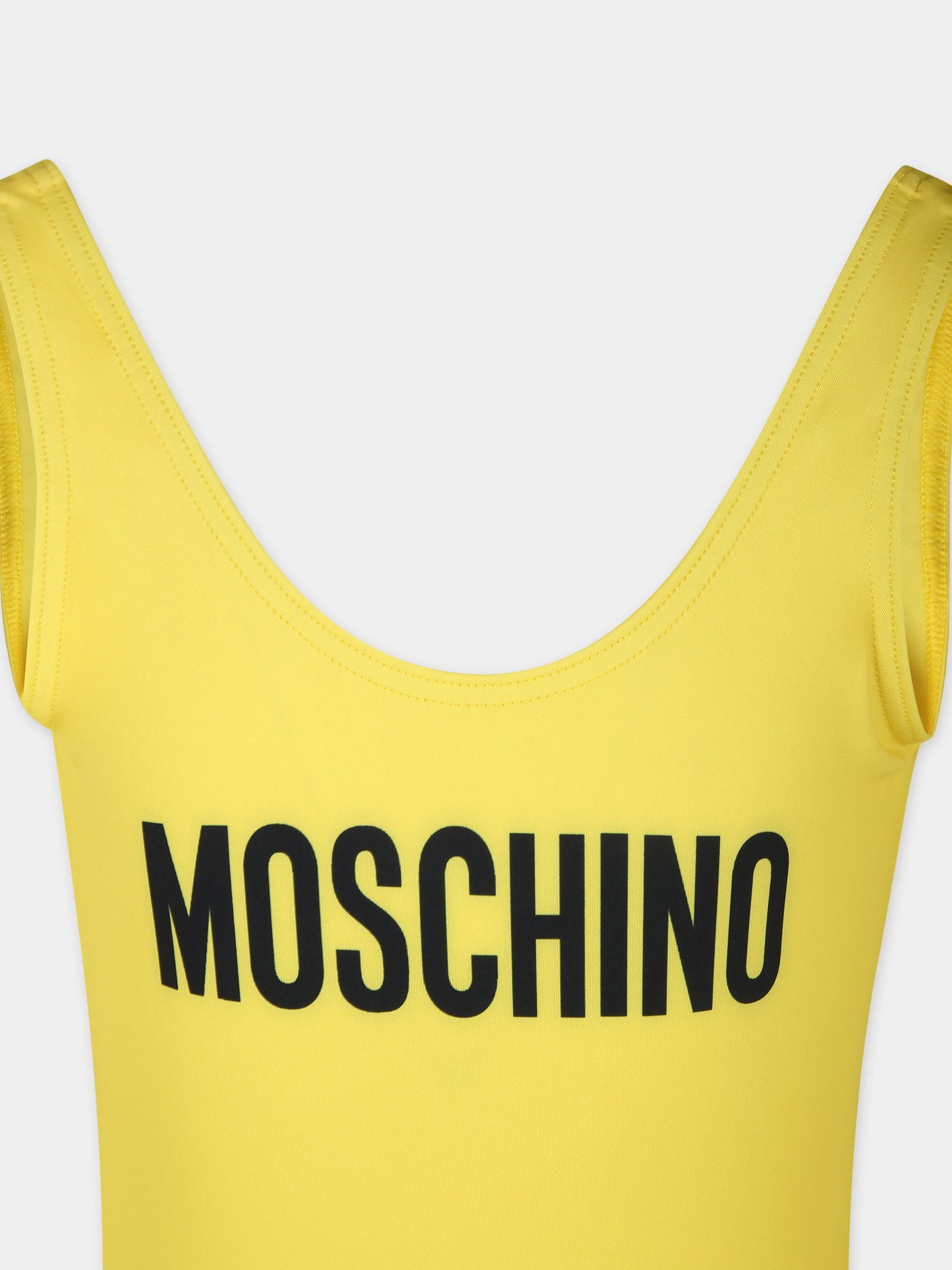 Costume intero giallo per bambina con logo,Moschino Kids,HDL00T LKA00 50162