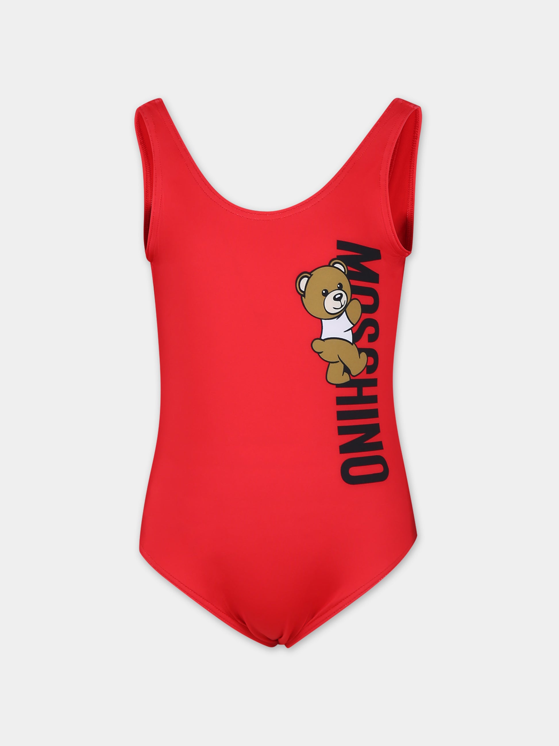 Costume rosso per bambina con Teddy Bear e logo,Moschino Kids,HKL00B LKA00 50109
