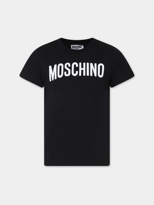 T-shirt nera per bambini con logo,Moschino Kids,HQM03T LBA10 60100