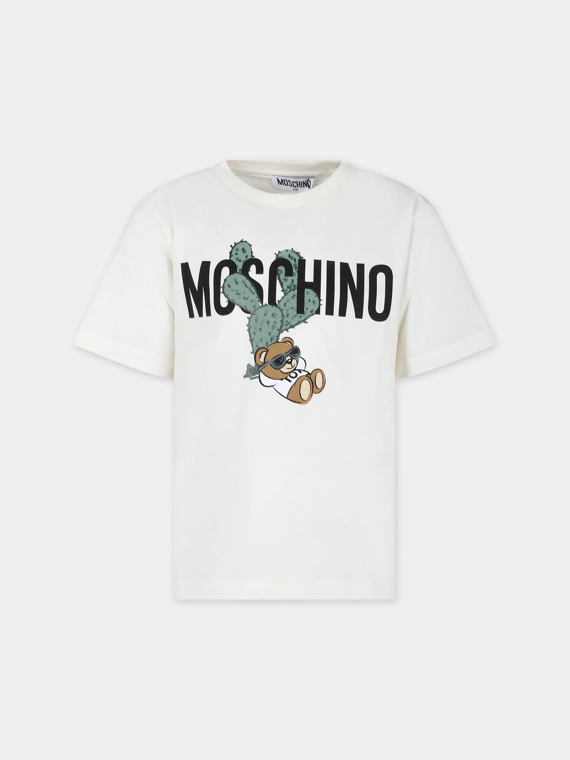 T-shirt avorio per bambino con Teddy Bear e cactus,Moschino Kids,HTM03R LAA02 20059
