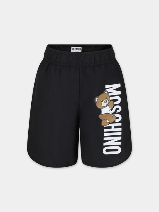 Boxer mare nero per bambino con Teddy Bear e logo,Moschino Kids,HUL01D LKA02 60100