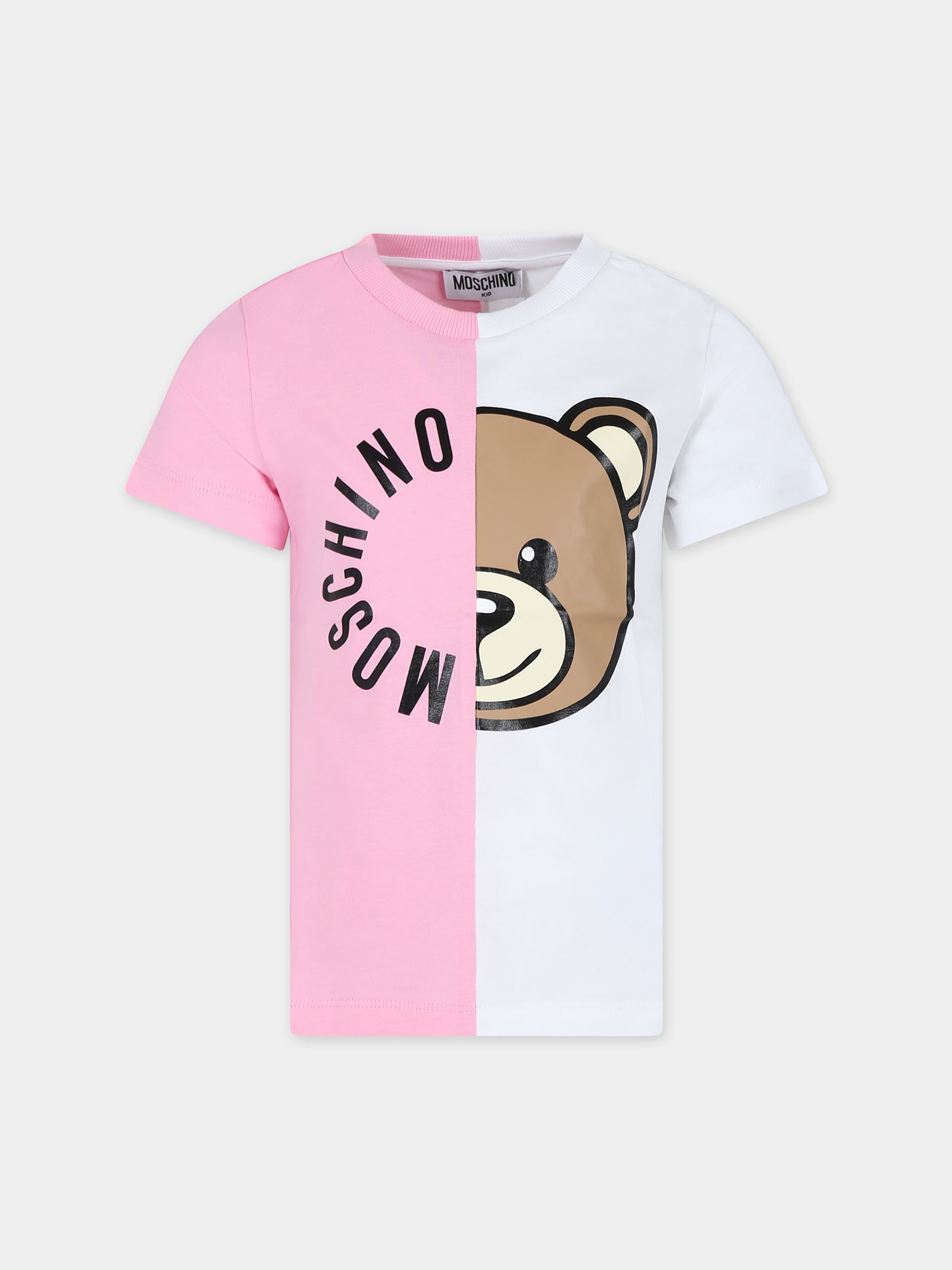T-shirt rosa per bambina con Teddy Bear e logo,Moschino Kids,HUM04I LAA02 50206
