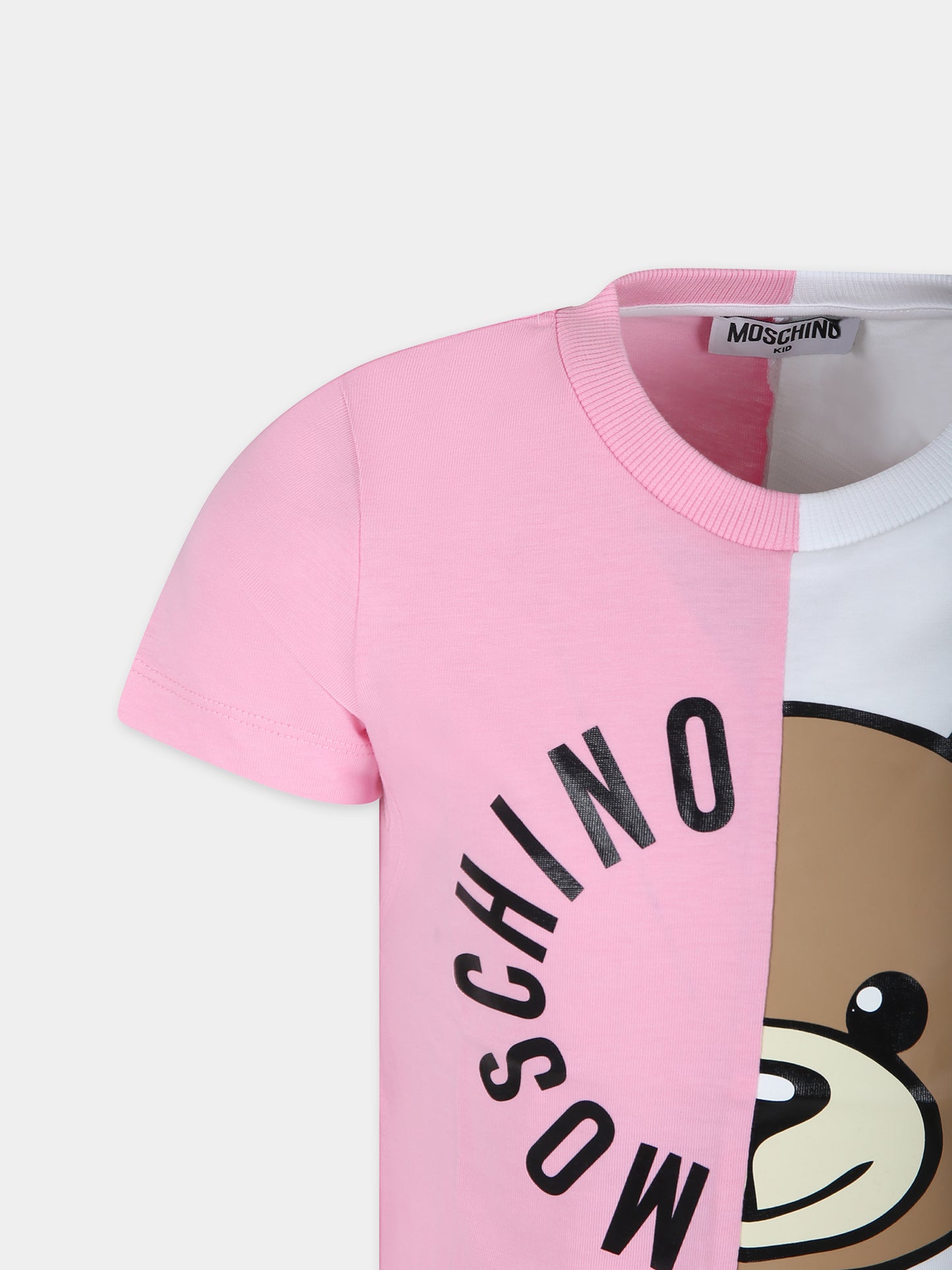 T-shirt rosa per bambina con Teddy Bear e logo,Moschino Kids,HUM04I LAA02 50206