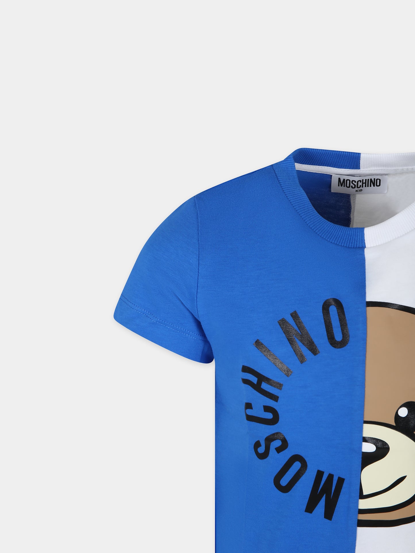 T-shirt blu per bambini con Teddy Bear e logo,Moschino Kids,HUM04I LAA02 83526