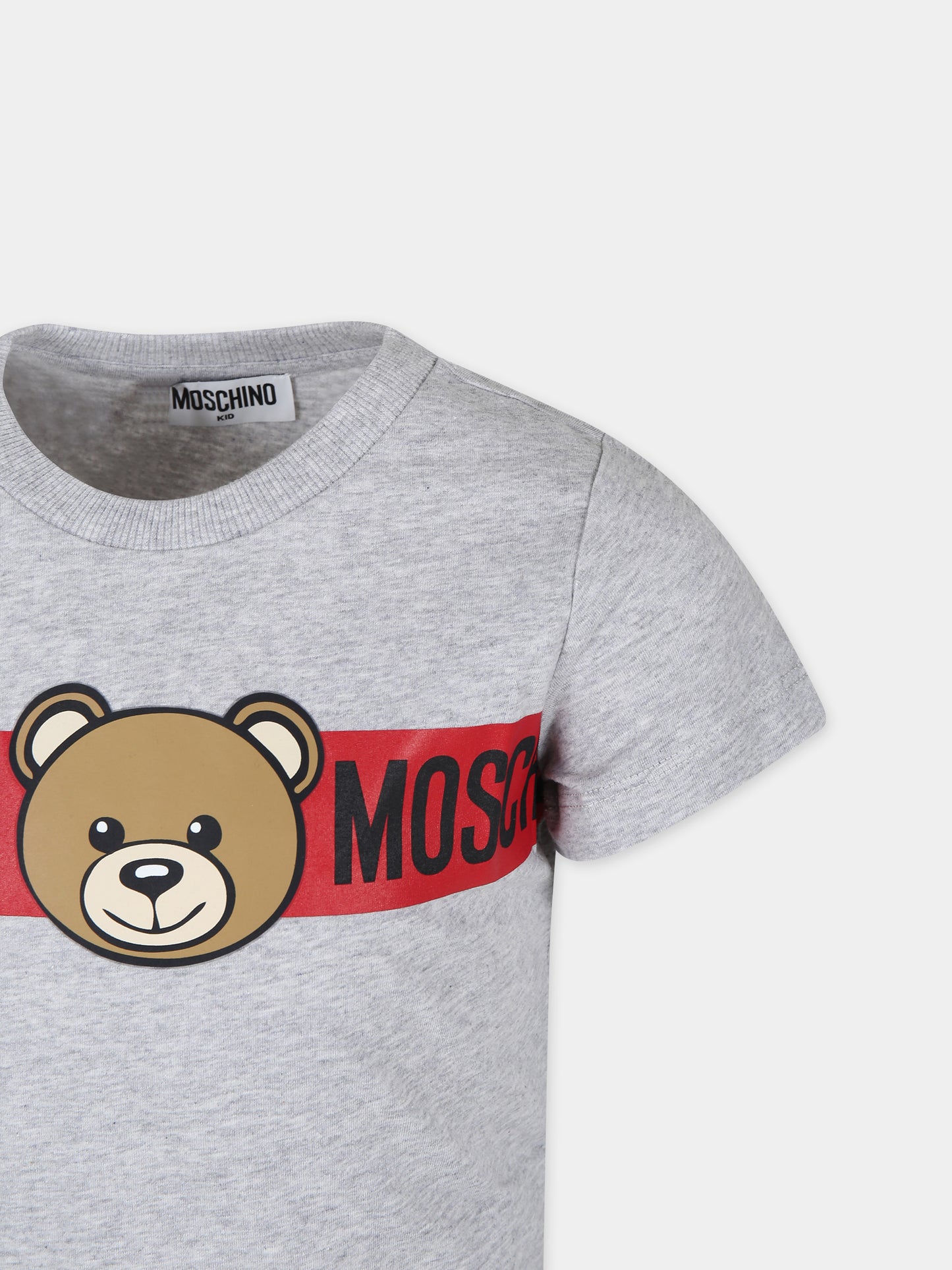 T-shirt grigia per bambini con Teddy Bear e logo,Moschino Kids,HUM04Q LAA03 60926