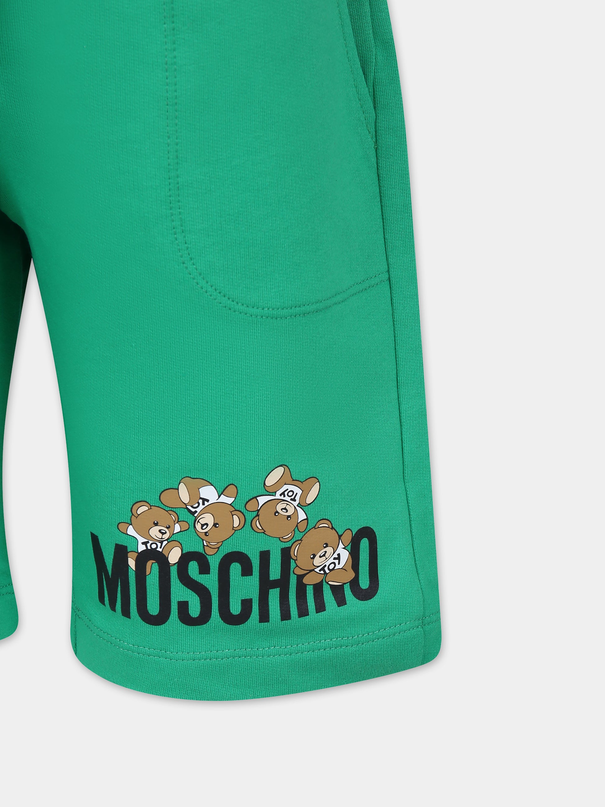 Shorts verdi per bambini con Teddy Bers e logo,Moschino Kids,HUQ01O LCA19 30321