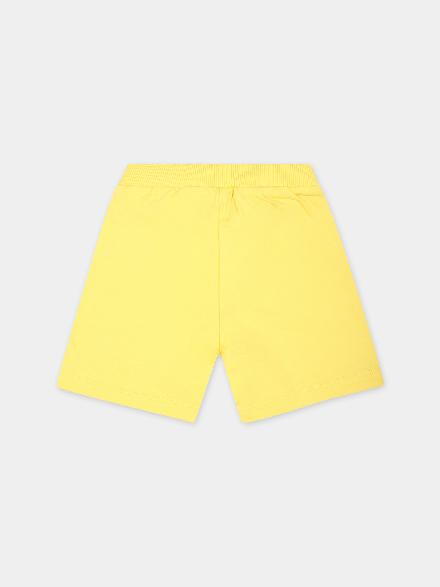 Shorts gialli per neonato con Teddy Bears e logo,Moschino Kids,MNQ00N LCA19 50162