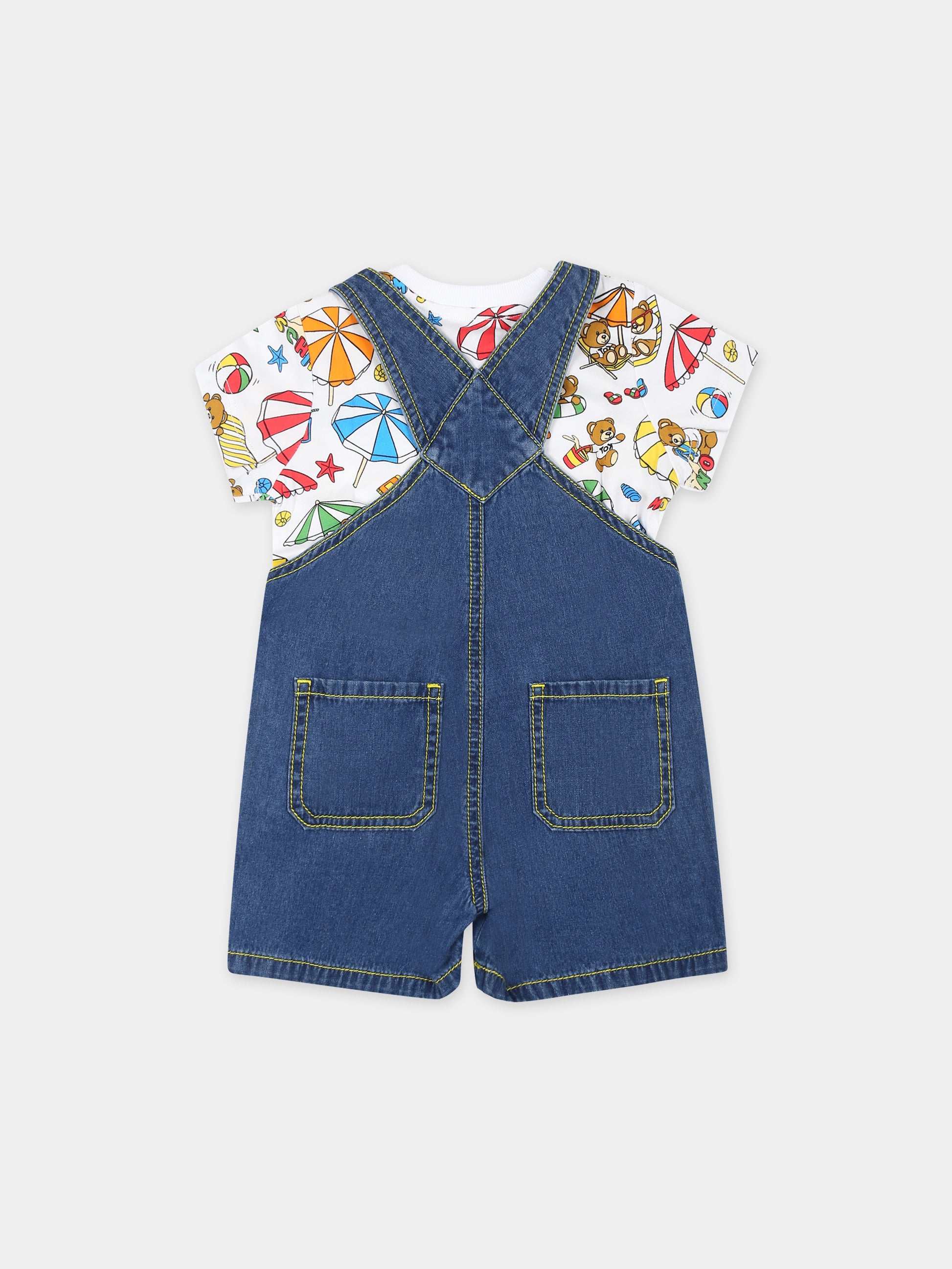 Completo blu per neonato con Teddy Bear e stampa,Moschino Kids,MUG015 L0E21 41034