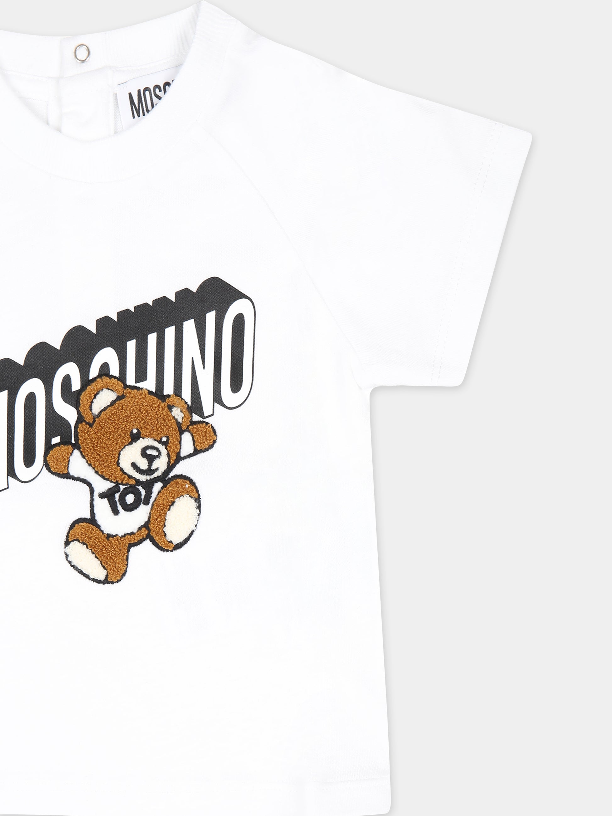 T-shirt bianca per neonati con Teddy Bear e logo,Moschino Kids,MUM03Q LAA01 10101